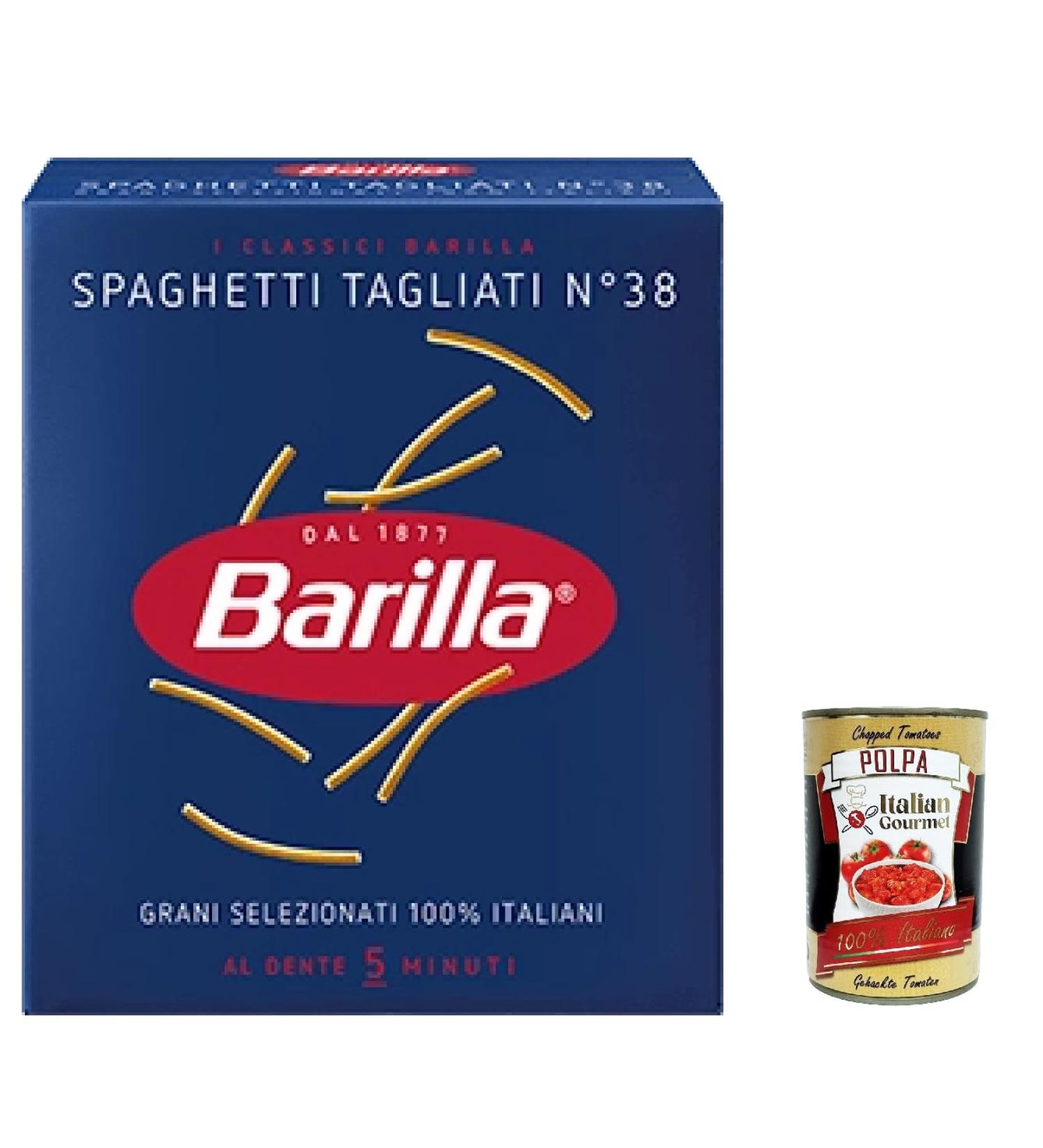  Italian Gourmet E.R. Barilla Spaghetti Tagliati No. 38 100% Italian Pasta with Durum Wheat Semolina 500 g + Tomato Pulp Italian Gourmet Tomato Pulp 400 g Box - Buy Online on GoSupps.com