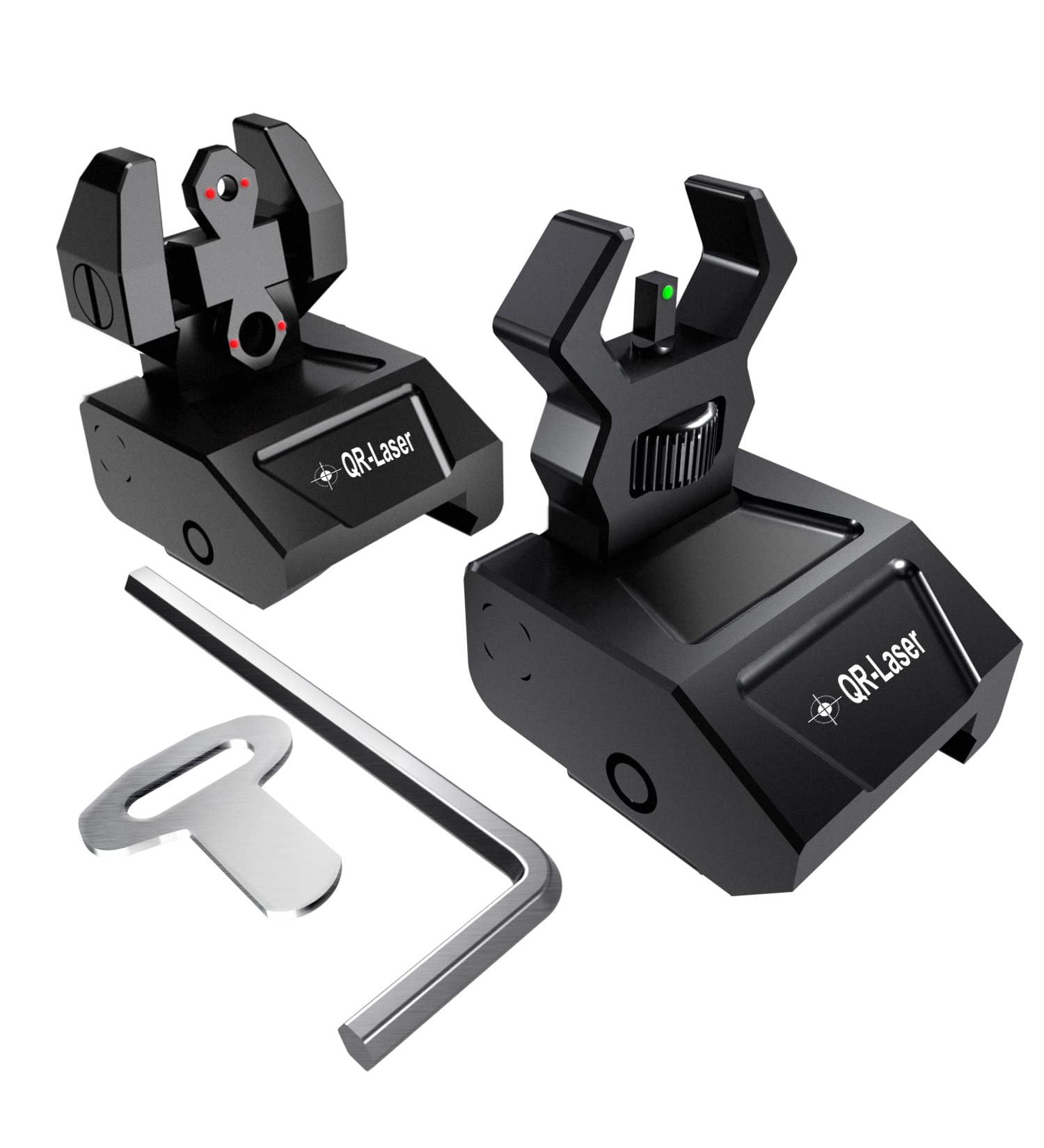 Premium QR-Laser Tactical Flip Up Iron Sights Set for Rifle | Low Profile Front Rear Red Dot | Picatinny & Weaver Rail Compatible - Buy Online on GoSupps.com