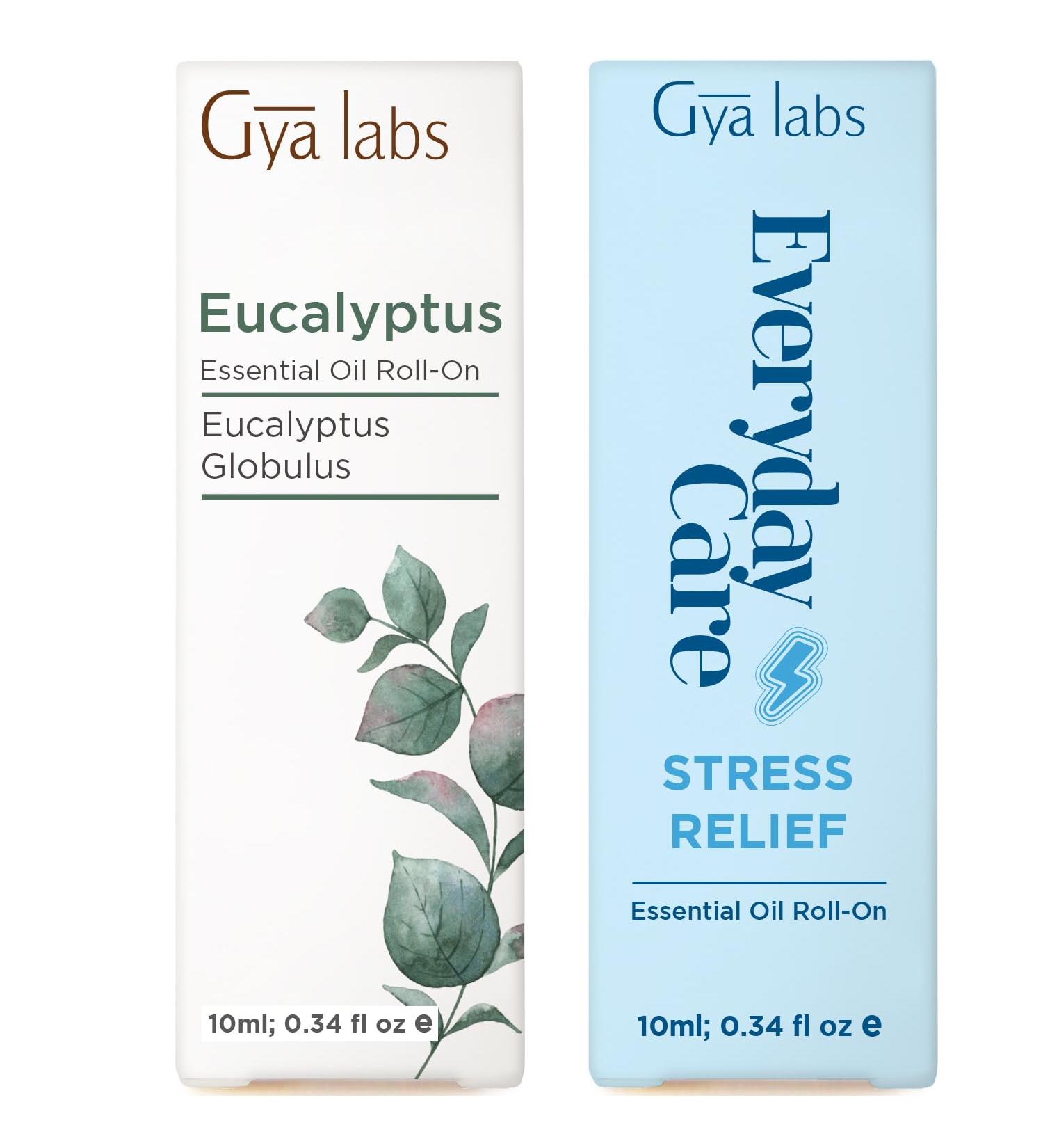 Eucalyptus & Stress Relief Roll On Set - Essential Oils Aromatherapy Roll On with Essential Oil Set - 2x0.34 fl oz - Gya Labs - Buy Online on GoSupps.com