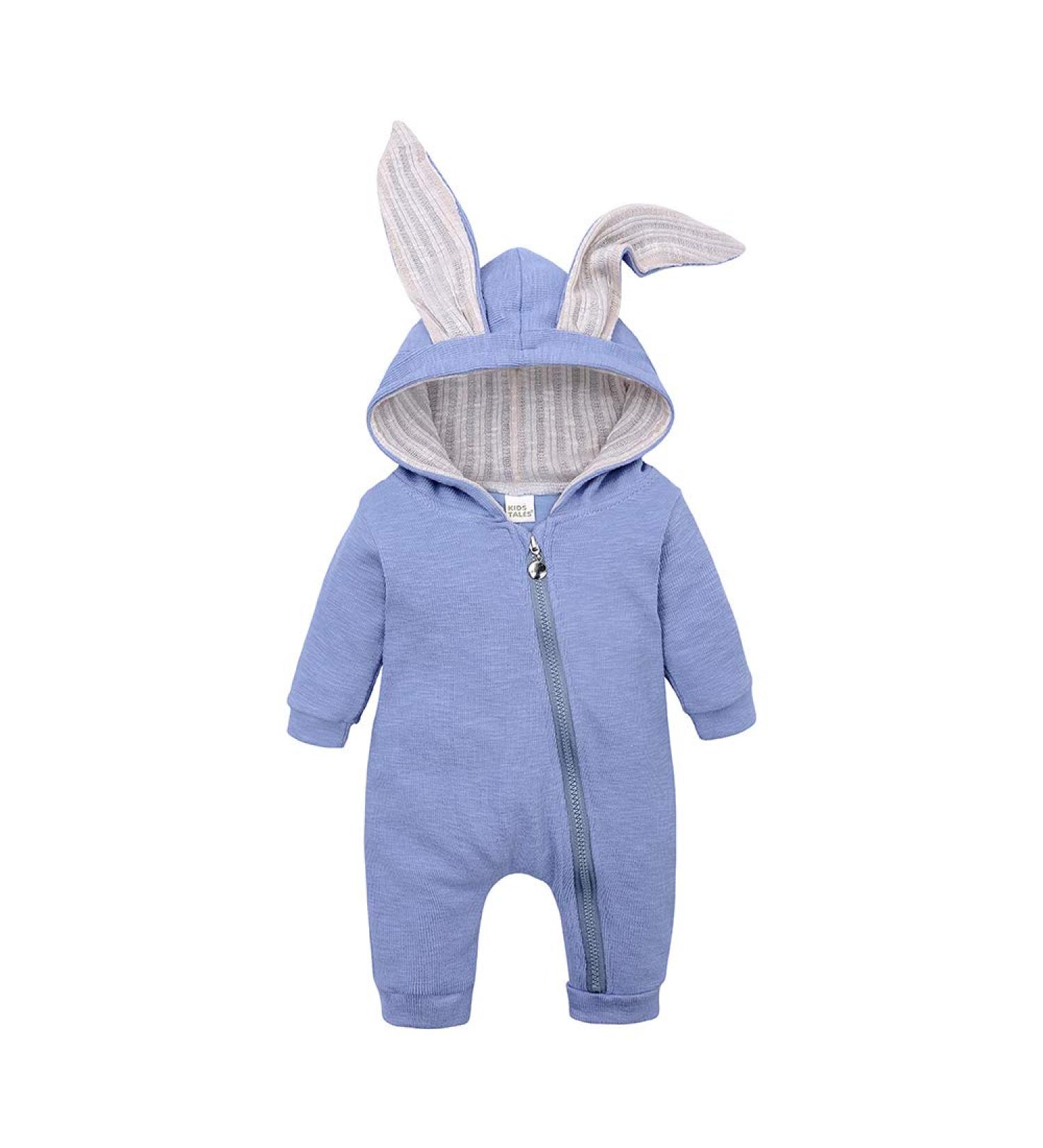 Kids Tales Newborn Baby Winter Warm Rabbit Ear Hooded Romper - Blue (0-3 Months) - Buy Online on GoSupps.com