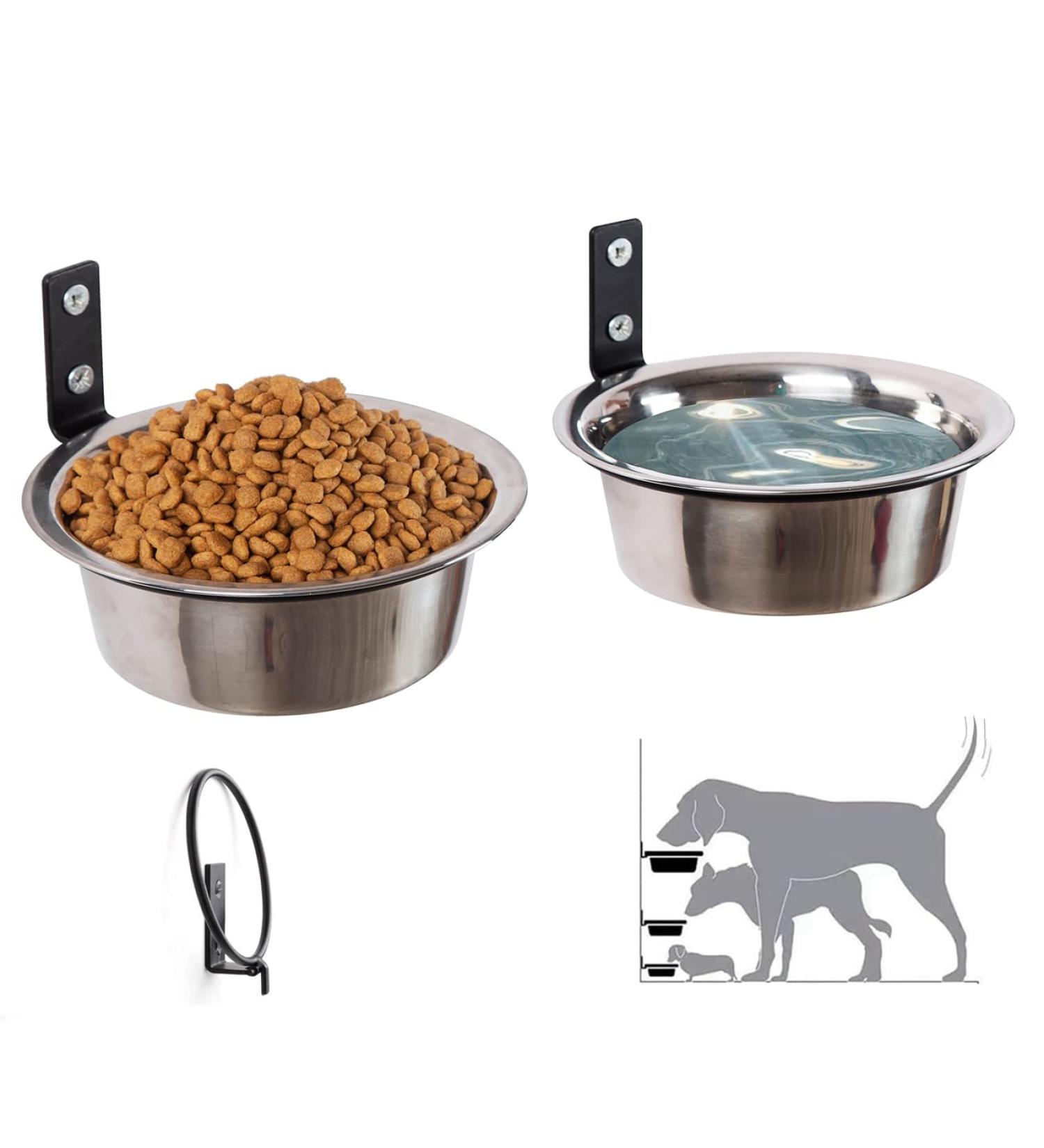 Elevated Dog Bowls 2*48 Oz - Wall Mounted Raised Stand for Medium Large Dogs - Adjustable Height Metal Pet Bowls - Stable & Comfortable Feeding - Collapsible Design - Buy Online on GoSupps.com
