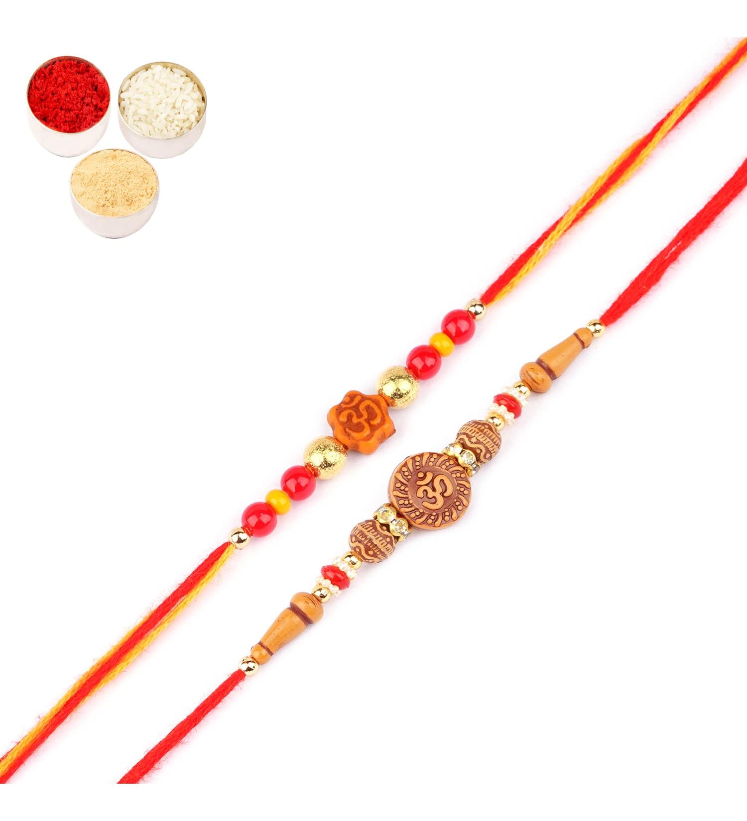Ghasitaram Gifts Rakhi for Brother Rakhis Online - Set of 2-6074 and 6325 Om Rakhi Threads - Buy Online on GoSupps.com