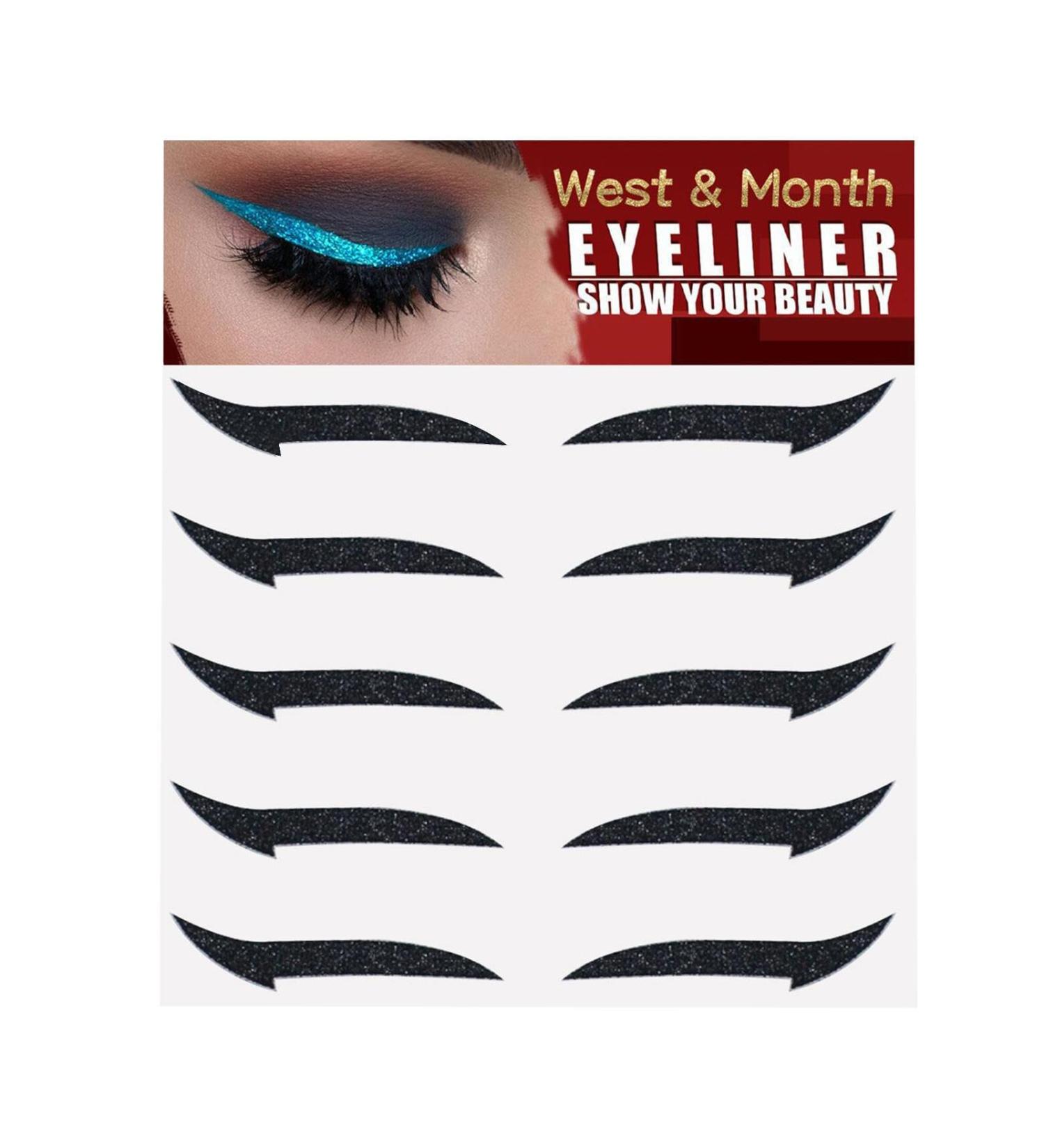 Sticker Eyeliner Glitter - Instant -Adhesive Eyeliner Stencil Sparkle 5 Pairs - Sticker Eyeliner with Shine Effect Makeup Eyeliner Stickers for Women and Girls Puchen Black (Five Pairs) - Buy Online on GoSupps.com