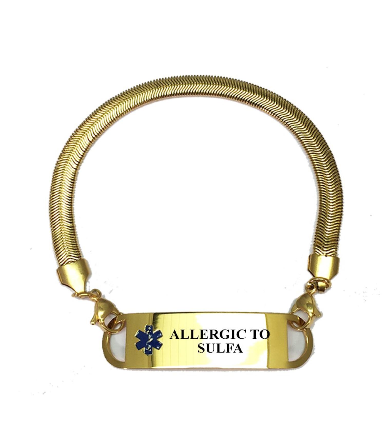 Pre-Engraved Gold Plated Chevron Pattern Medical ID Bracelet for Women - Allergic to Sulfa - 8.5 - Buy Online on GoSupps.com