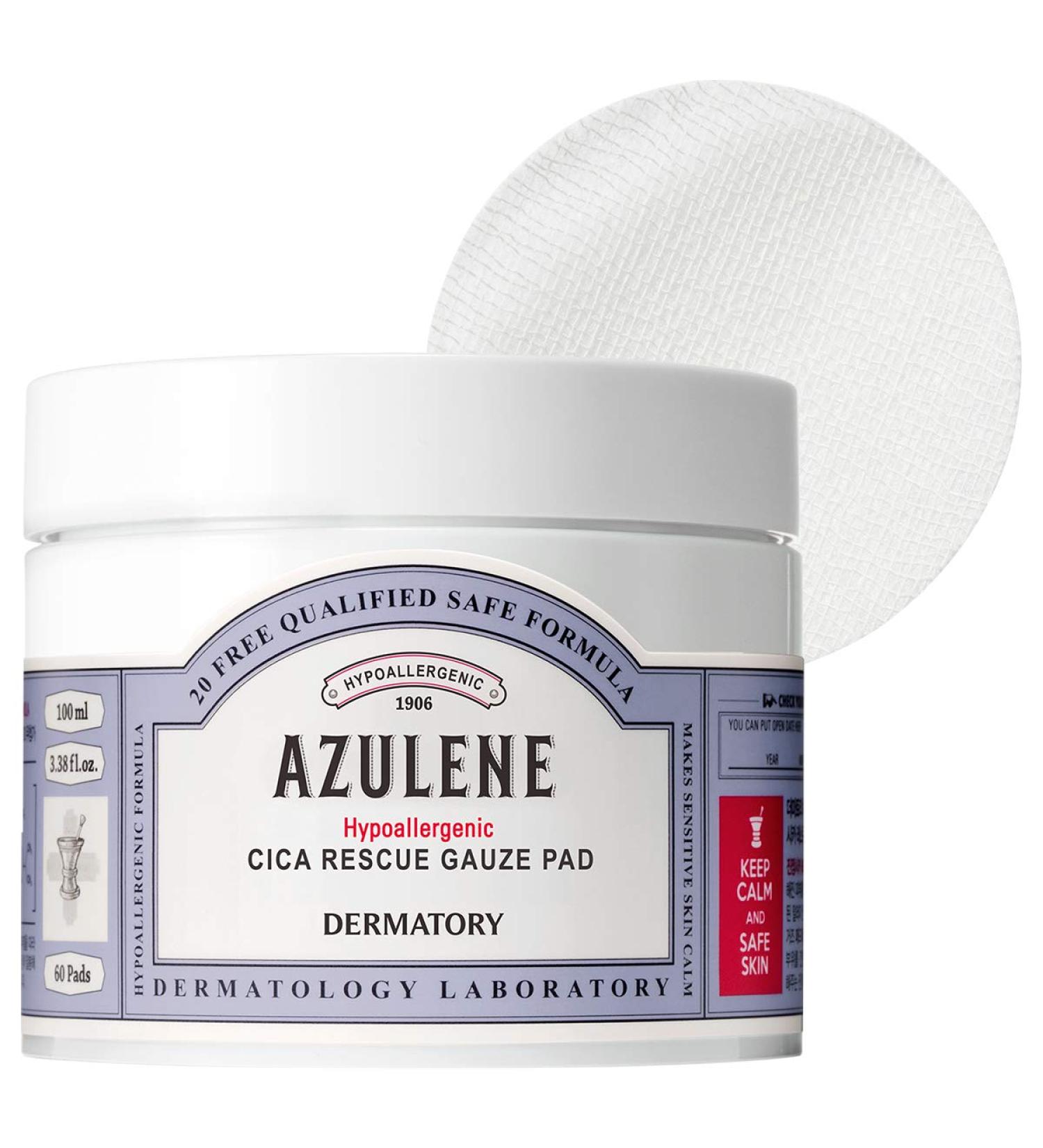DERMATORY Azulene Hypoallergenic CICA Rescue Gauze Pads for Irritated Skin - 60 Pads | Moisturizing Skin-Relief, Fragrance-Free, Dermatologist Tested - Buy Online on GoSupps.com