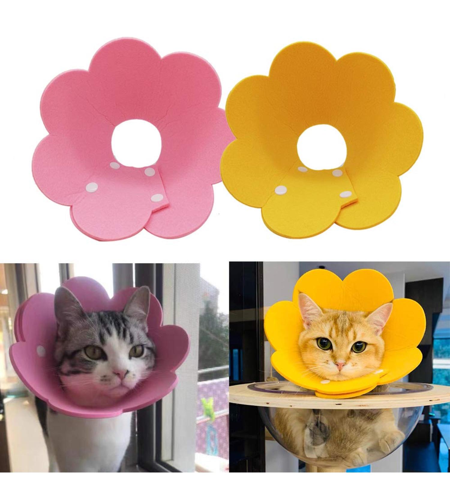 Lanyihome Cat Recovery Collar - Adjustable Cute Flower Neck Elizabethan Collars for Cats, Kittens, Puppies, Rabbits - Pack of 2 (Small Yellow+Pink) - Buy Online on GoSupps.com