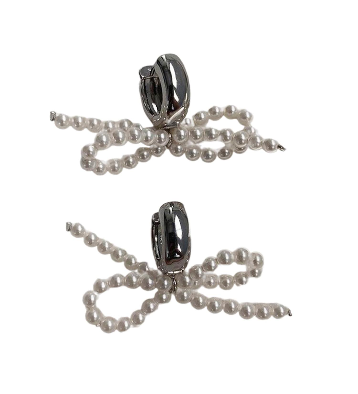 FEYLIE Elegant Pearl Bowknot Dangle Earrings - Fashion Small Hoop Statement Jewelry for Women & Girls | International Shipping Available - Buy Online on GoSupps.com