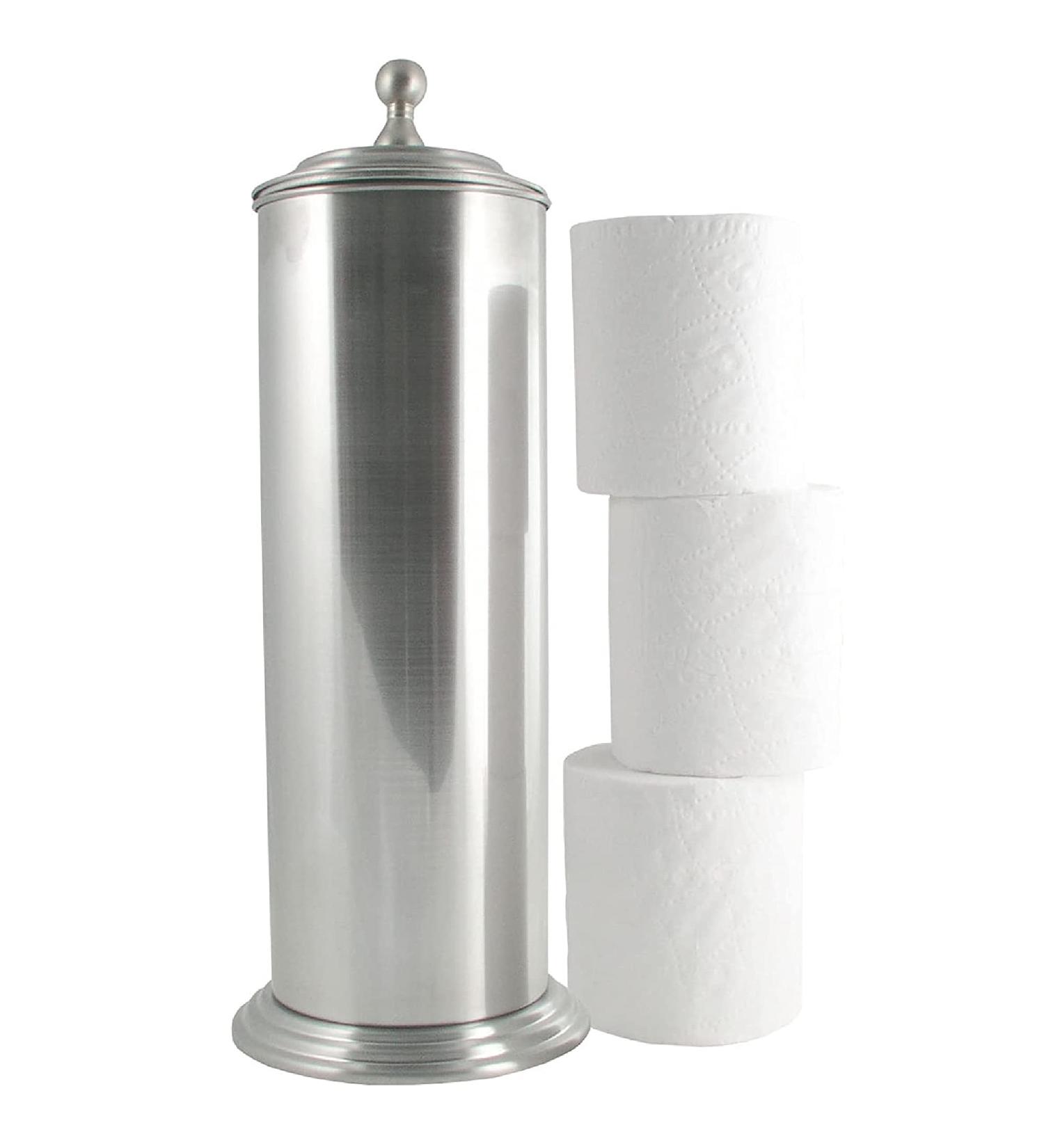 LDR Industries Ashton Free Standing Toilet Paper Holder Canister - Brushed Nickel - Buy Online on GoSupps.com
