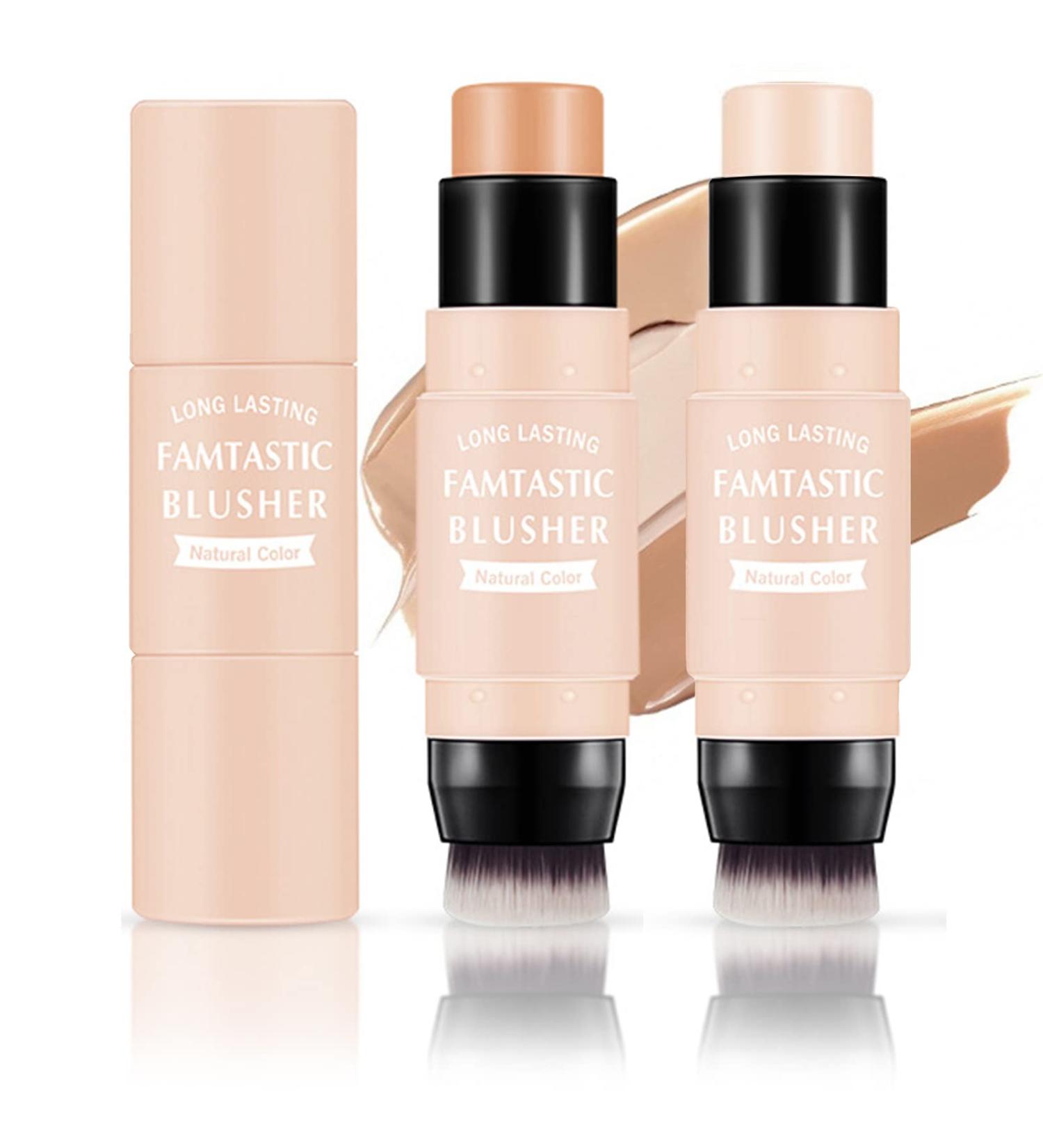 2Pcs Cream Contour Highlight Stick Set with Built-In Blending Brush - Long Lasting and Smooth Finish - Face Makeup Highlight & Contour Duo - Buy Online on GoSupps.com