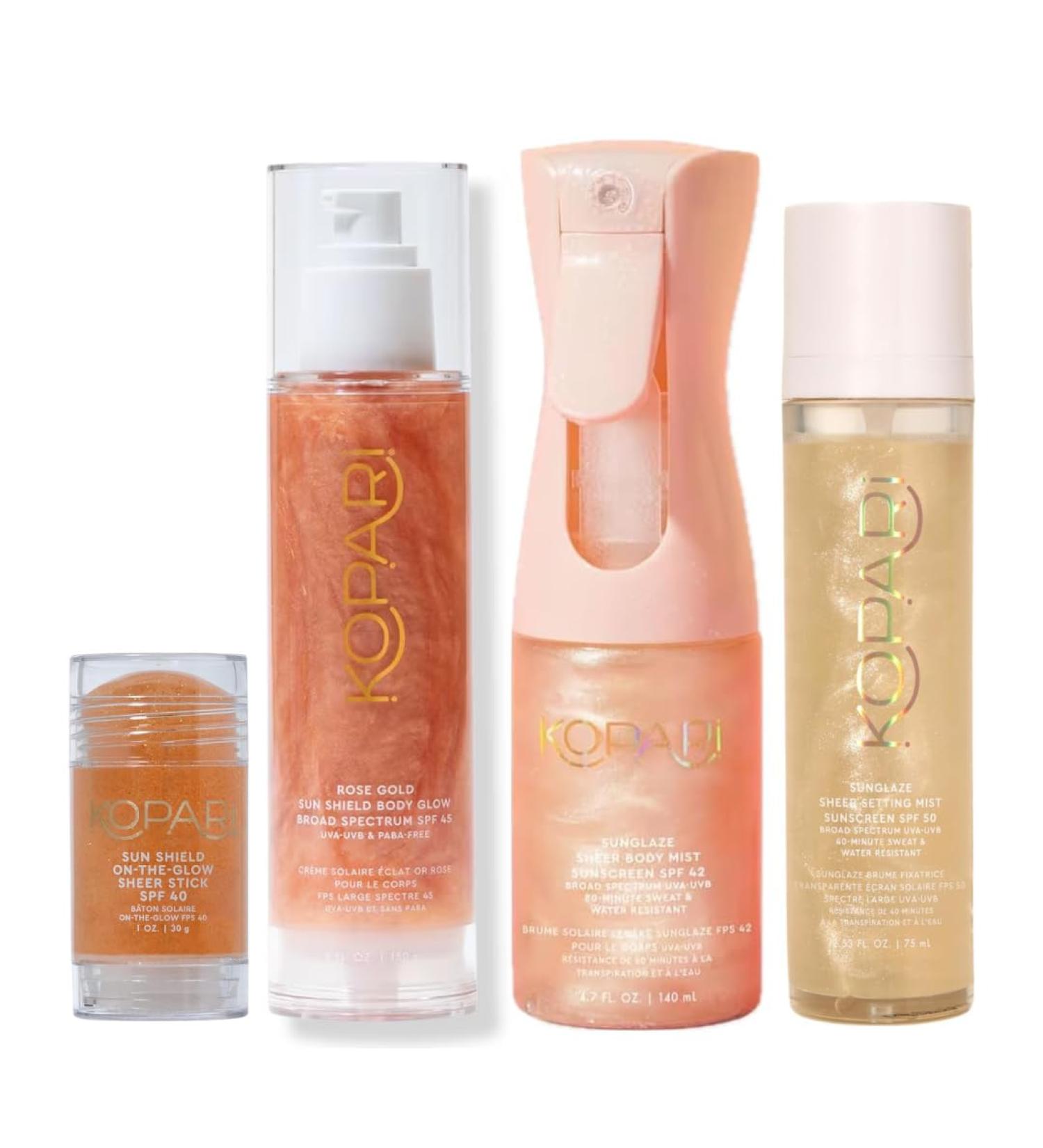 Kopari Summer Shield SPF Vault - Includes Rose Gold Sun Shield Body Glow SPF 45 Rose Gold Sunglaze Sheer Body Mist SPF 42 Sunglaze Sheer Setting Mist SPF 50 Sun Shield On-The-Glow Sheer Stick SPF 4 - Buy Online on GoSupps.com