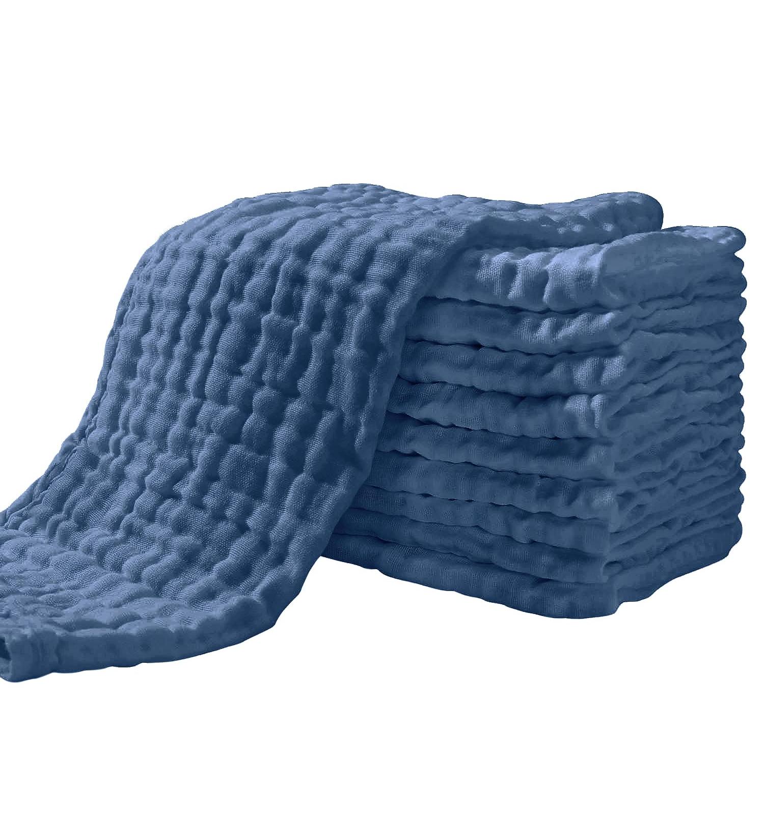 YOOFOSS Dark Blue Mull Towels - 100% Cotton Folding Diapers for Babies | Super Absorbent 10x50 cm (10 Pack) - Buy Online on GoSupps.com