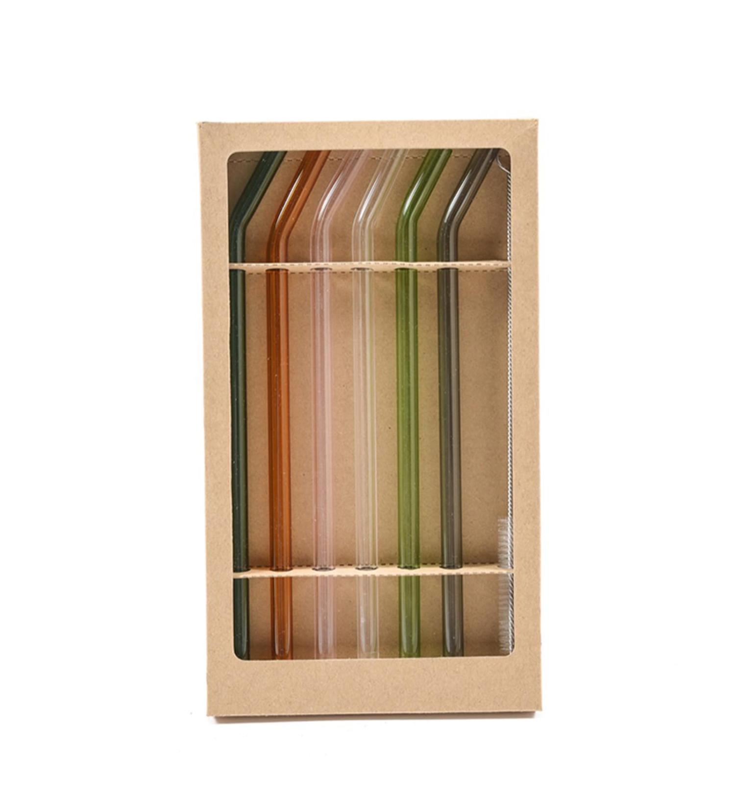 La zappa set of 6 colourful drinking straws made of borosilicate with toothbrush 20 cm in gift box
