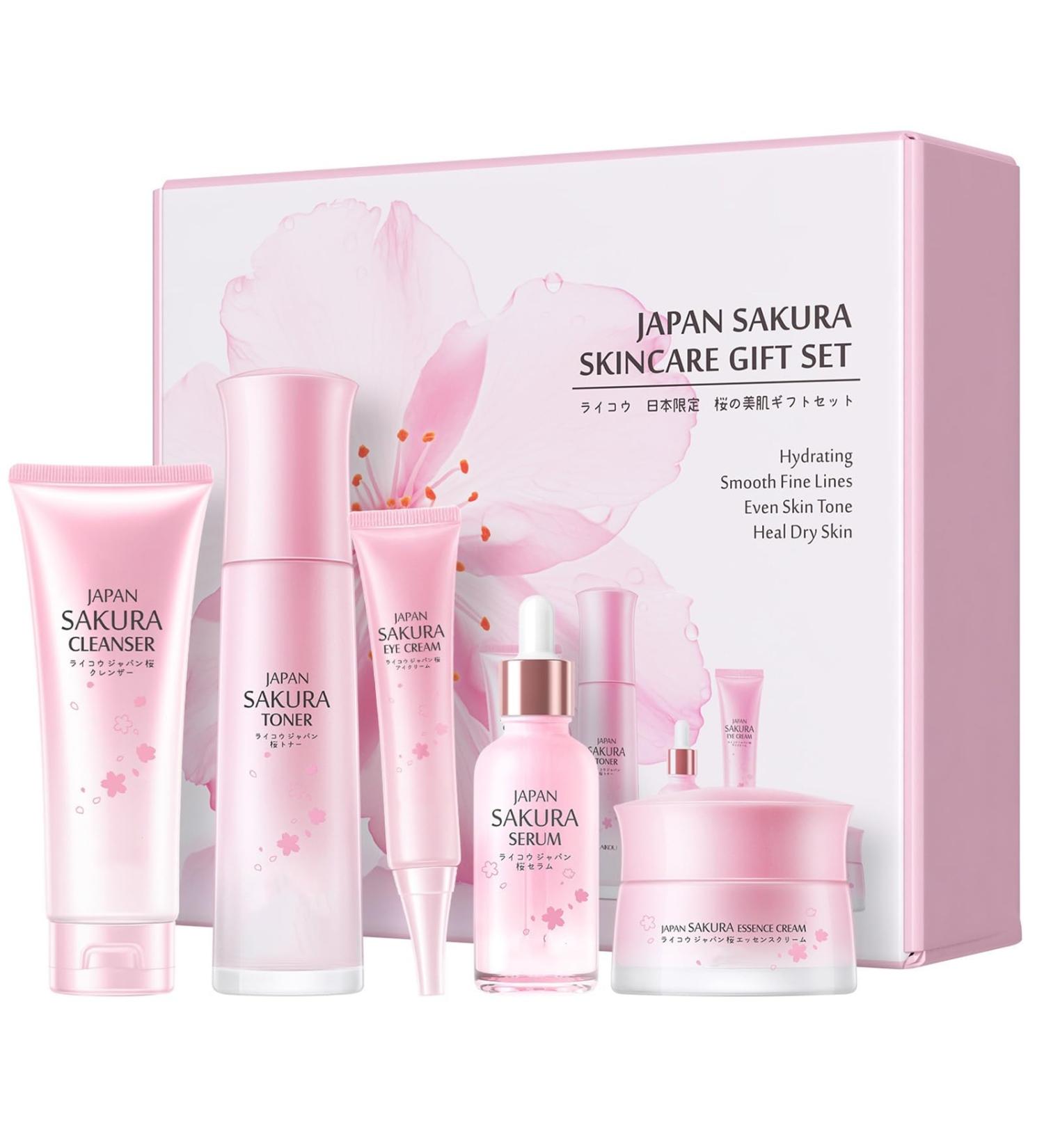 Cherry Blossom Skin Care Gift Set for Teenage Girls Women 5 Piece Hydrating & Cleaning Skincare Sets Routine Kit with Cleanser Toner Serum Eye Cream Essence Cream Anti-Aging Skin - Buy Online on GoSupps.com