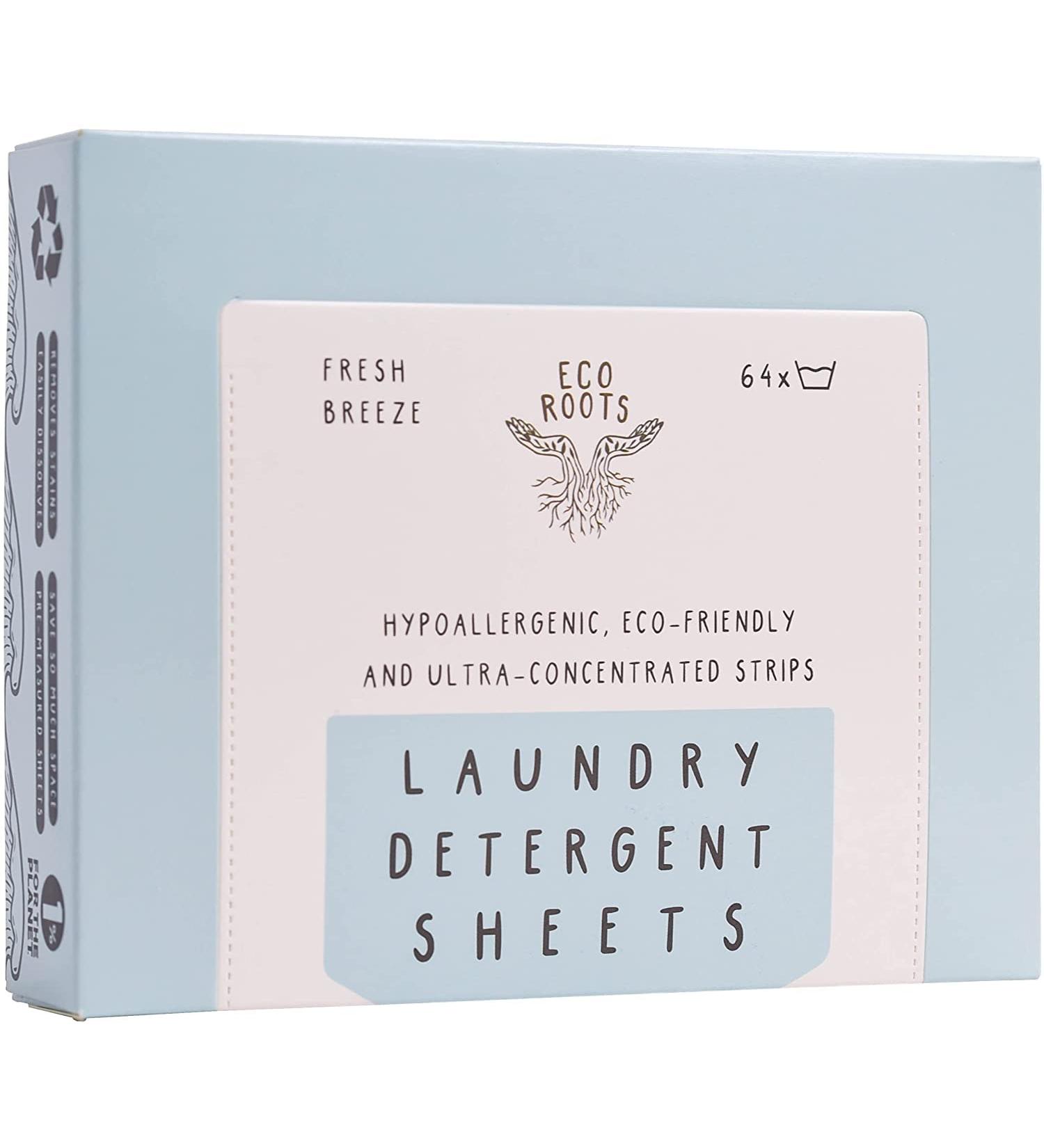 ECO ROOTS Laundry Detergent Sheets - 64 Loads | Eco-Friendly Natural Fresh Breeze Scent | Travel Size Liquidless Detergent Strips | Zero Waste & Plastic Free Sustainable Products - Buy Online on GoSupps.com