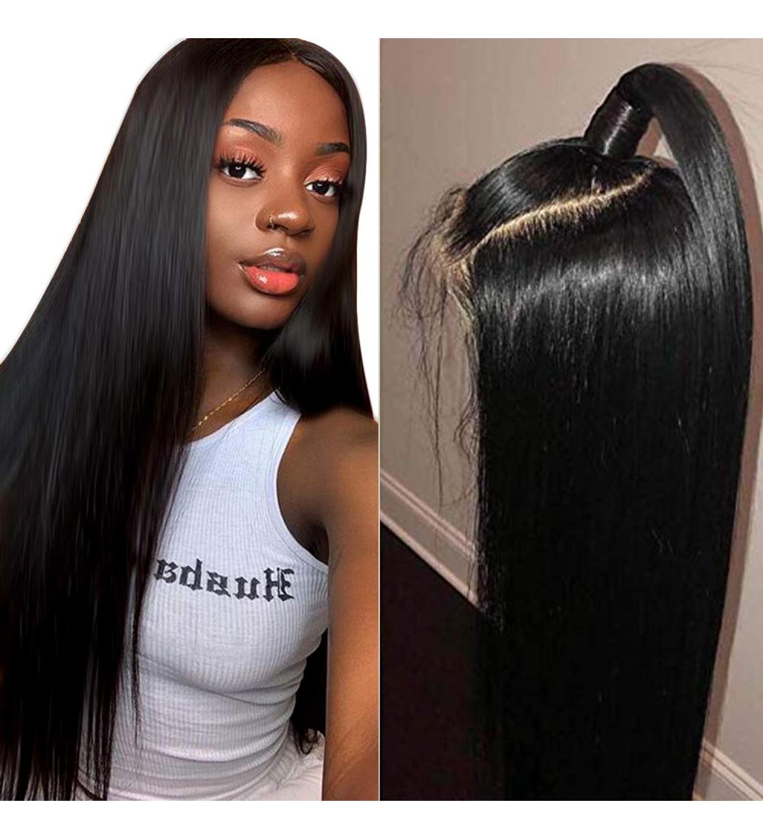 Muokass 4x4 HD Lace Closure Wig 18 inch - 180% Density Straight Brazilian Virgin Hair - Natural Color, Pre Plucked, Glueless, Elastic Bands - for Black Women - Buy Online on GoSupps.com