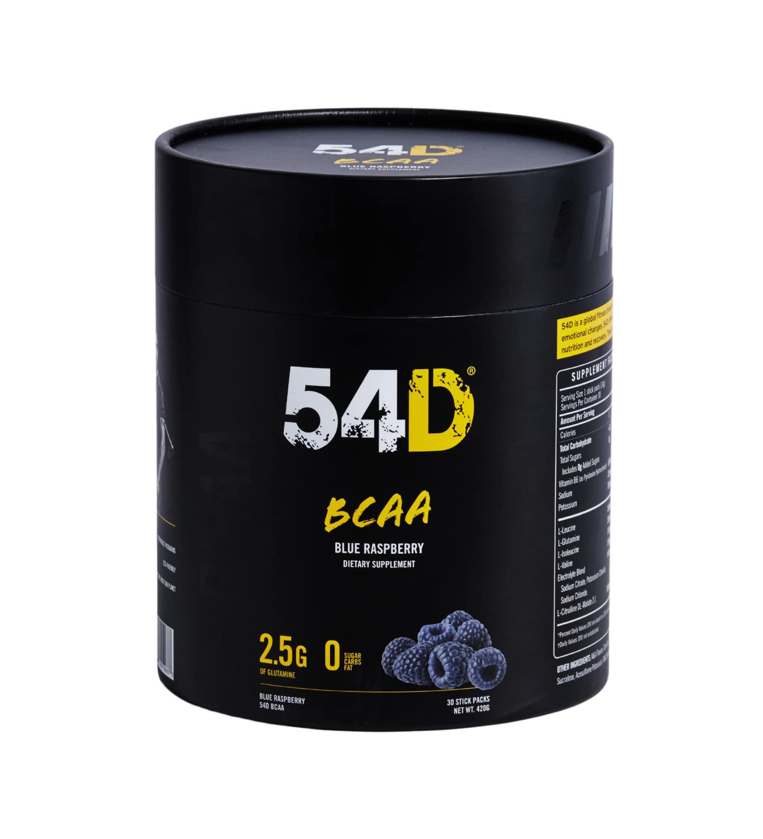 54D BCAA Powder Sports Drink for Hydration & Recovery - Blue Raspberry 30 Single Service Stick - 14.8 oz, Vegan, Gluten & Sugar Free, 2.5g Glutamine - Post-Workout Recovery, 30 Servings - Buy Online on GoSupps.com
