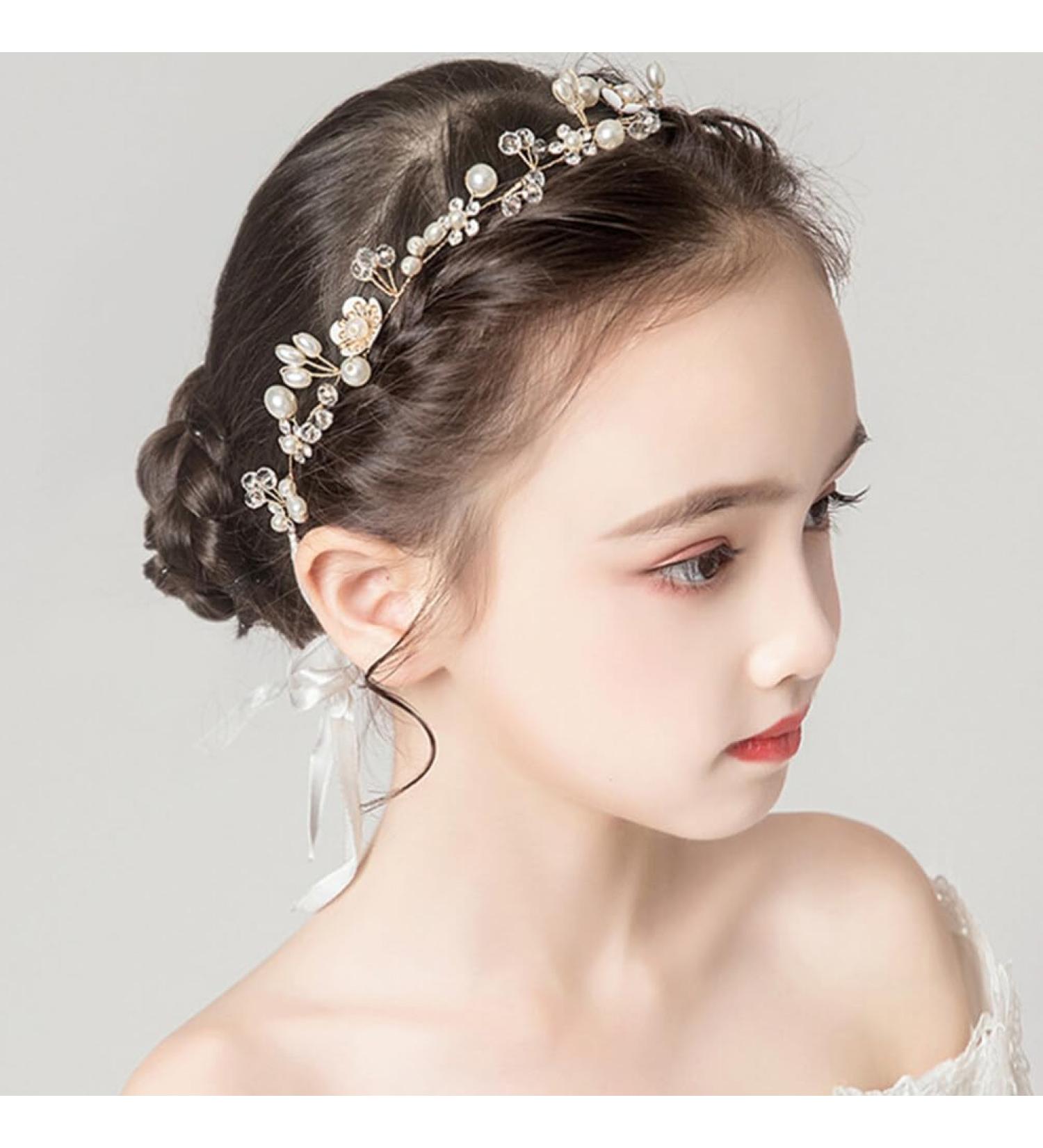 Lurrose Pearl Rhinestone Hair Hoops Princess Wedding Ribbon Headpiece Crystal Headwear Pearl Hair Decorations for Bride - Buy Online on GoSupps.com