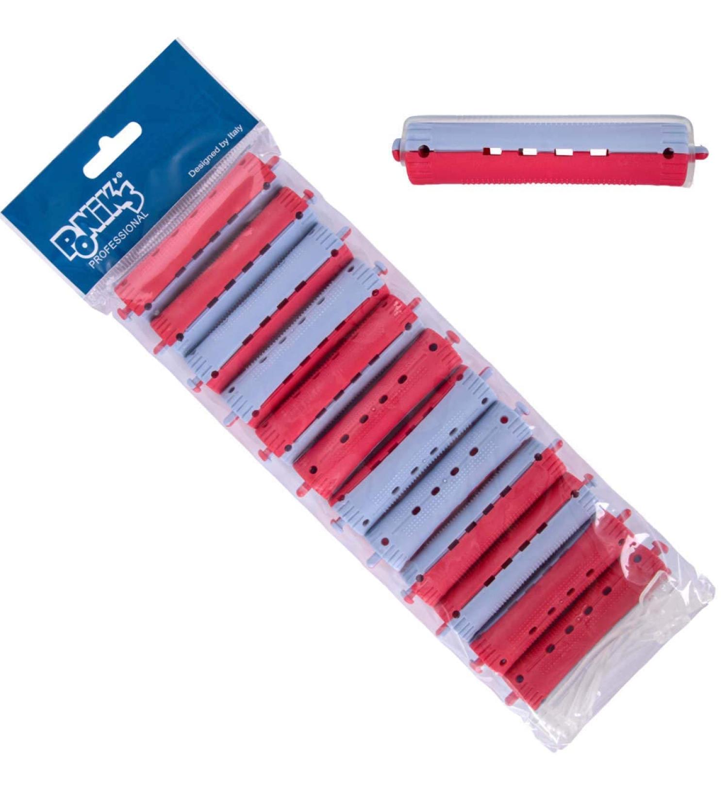 Poniks Constant Waves Wickler - 19mm Curlers for Permanent Waves | 12-Piece Cold Windler Set with Rubber Bags - Blue/Red - Buy Online on GoSupps.com