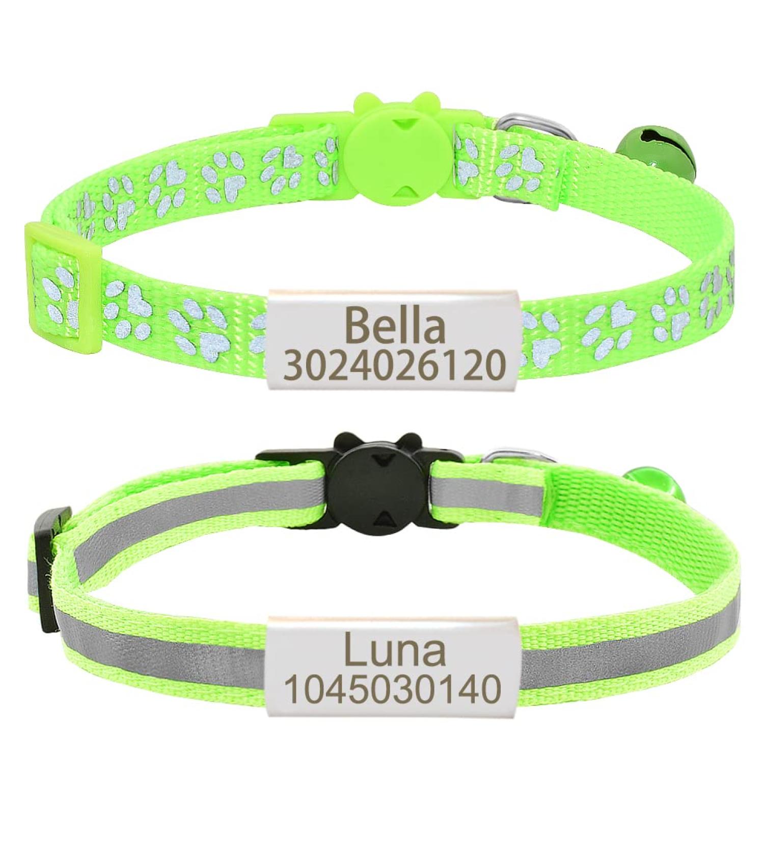 Senristar Personalized Reflective Cat Collar 2-Pack | Custom Breakaway Collars with Name Tag & Bell | Anti-Loss Design for Cats (20-28 cm) - YG Green - Buy Online on GoSupps.com