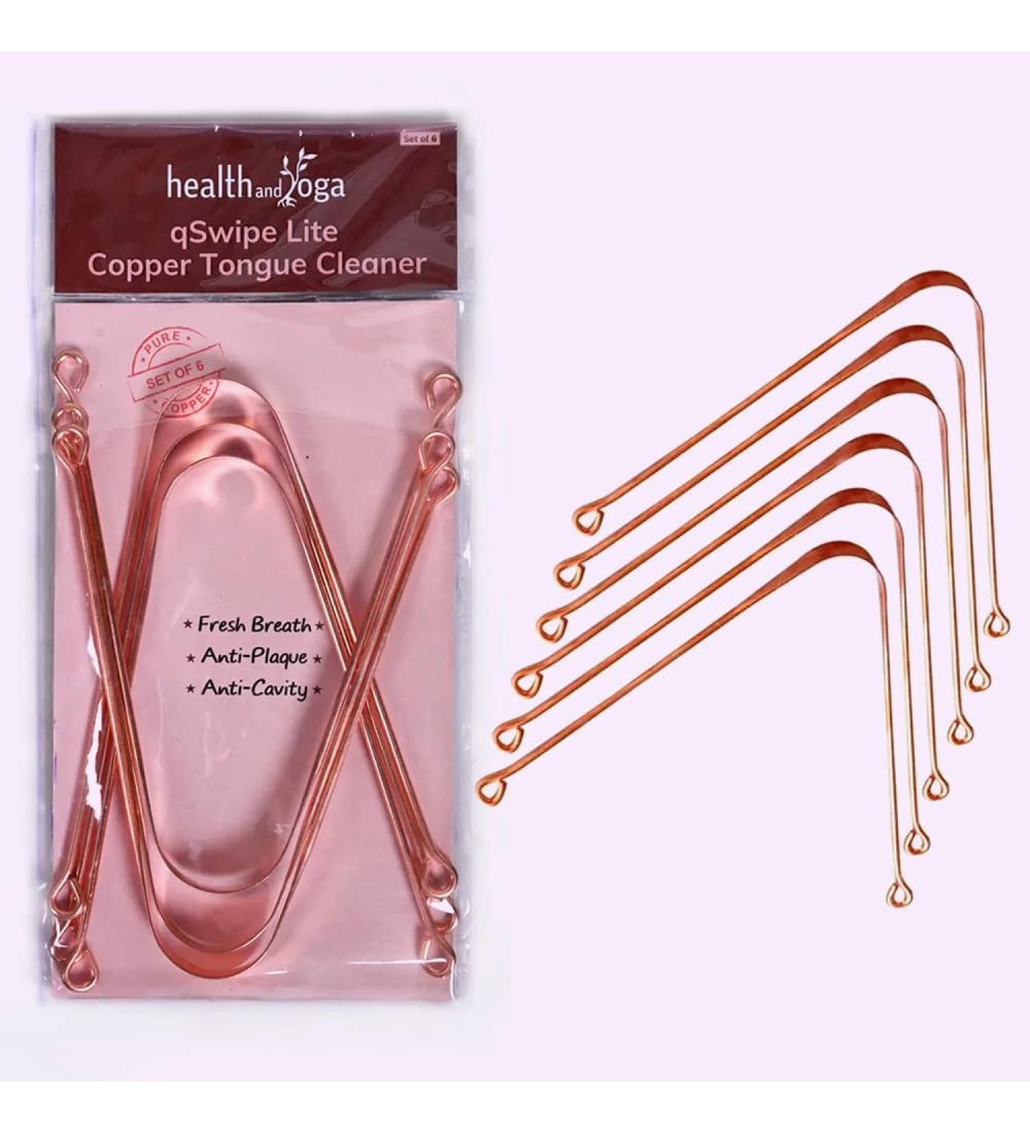 Buy HealthAndYoga qSwipe Lite Copper Tongue Cleaners - 6 Pack for Bad Breath Relief & Oral Hygiene - Buy Online on GoSupps.com