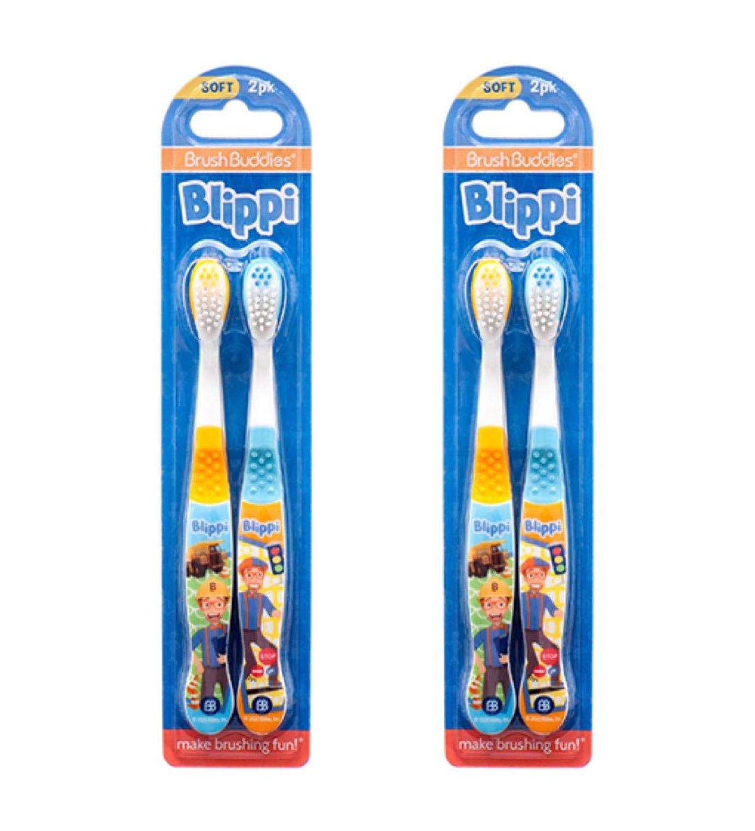 Brush Buddies Travel Toothbrush Toothpaste Kit for Children, boy, Girls - 2pack (Blippi - Pack of 2)