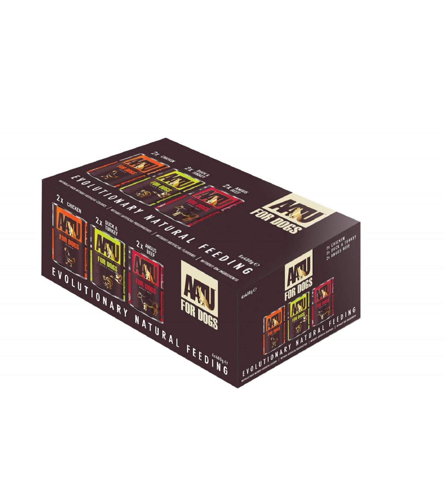 AATU Adult Dog Food Wet Tins - Variety Pack (6x400g) - Grain Free Recipe with No Artificial Ingredients - Good for Low Maintenance Feeding Single - Buy Online on GoSupps.com