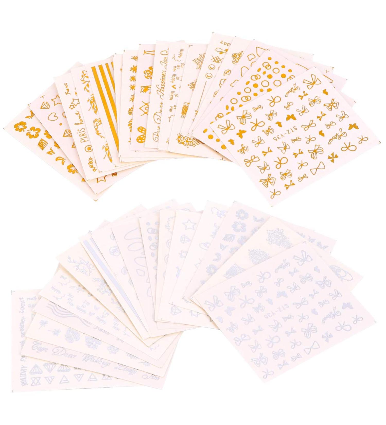 FRCOLOR Gold Nail Art Adhesive Sticker Decals 3D Metallic Silver Nail Decorations Water Transfer for Women Girls Nail Art Supplies Golden Silver - Buy Online on GoSupps.com