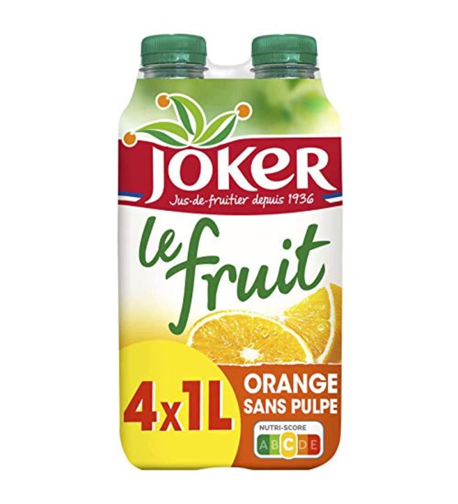 Joker Le Fruit Orange Juice Without Pulp 100% Fruit, 4 x 1L