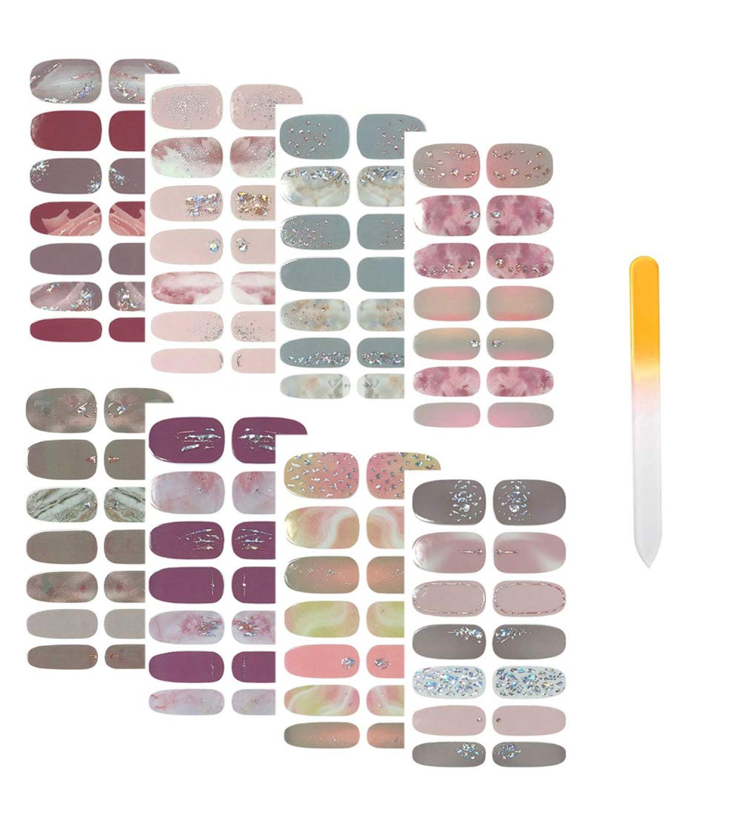 SIUSIO 112pcs Gradient Glitter Nail Wraps with Crystal Glass Nail File - Nail Polish Strips for Women and Girls in Gray - Buy Online on GoSupps.com