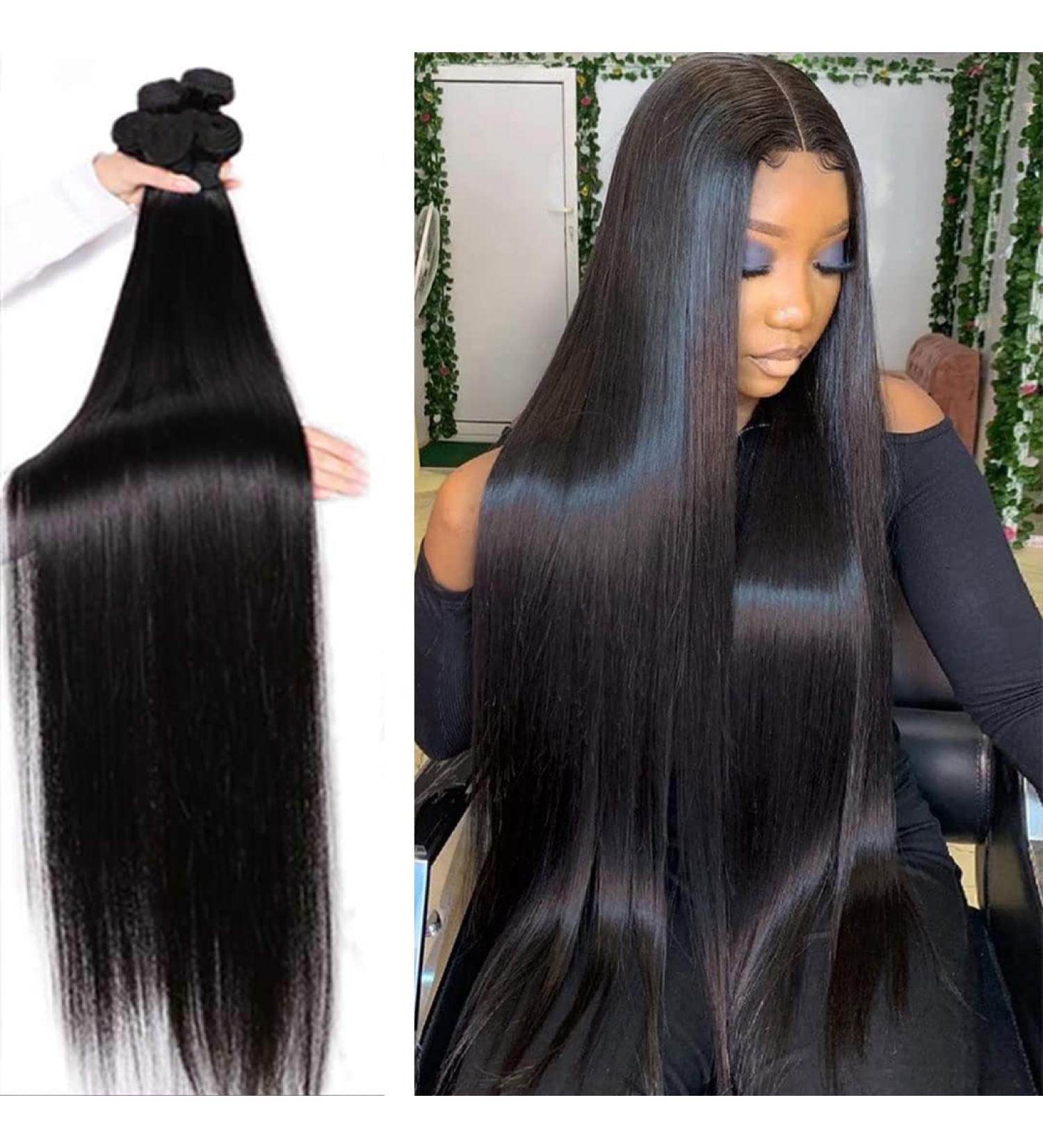 LUXEDIVA Brazilian Virgin Remy Silky Straight Hair 4 Bundle Deal 26 28 30 30 Inch