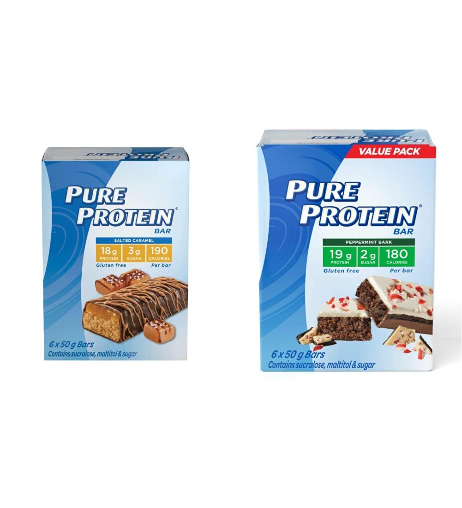 Pure Protein Bars Gluten Free Snack Bars Chocolate Salted Caramel 50 gram 6 Count Multi-colored & Bars Gluten Free Snack Bar Peppermint Bark 50 gram 6 Count - Buy Online on GoSupps.com