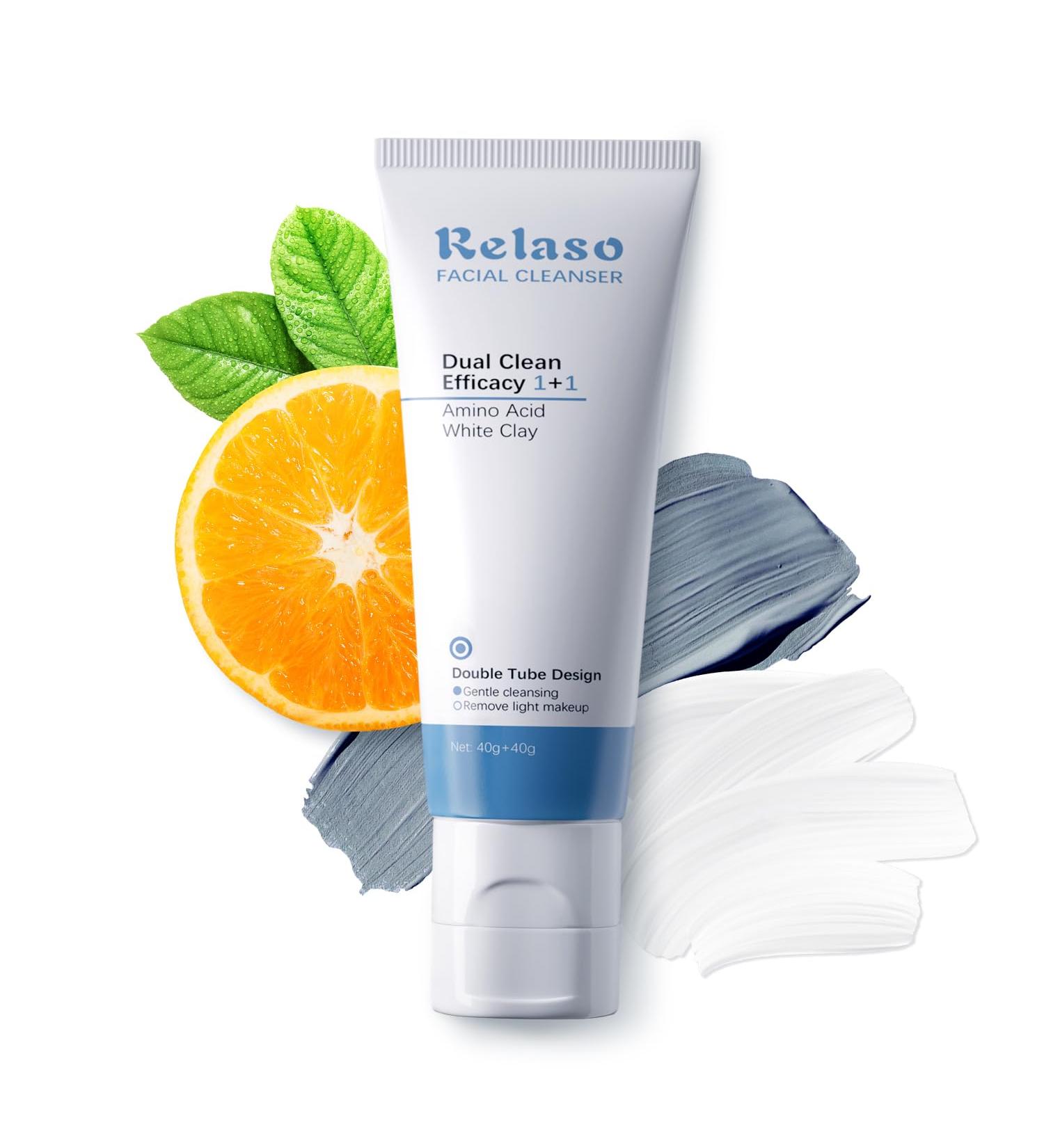 Hydrating Facial Cleanser - Dual-Tube Face Wash for All Skin Types | Amino Acid & White Clay Deep Clean Sunscreen Removal Oil Control Gentle Foaming pH-Balanced Unscented - Buy Online on GoSupps.com