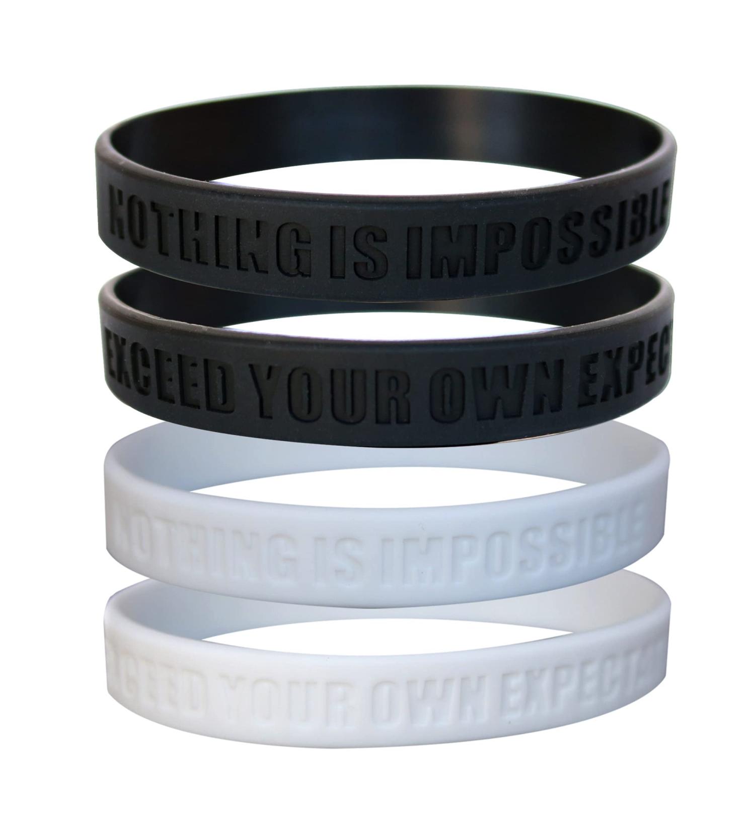 Motivational Silicone Wristbands for Fitness - Black & White 4 Pack - Buy Online on GoSupps.com