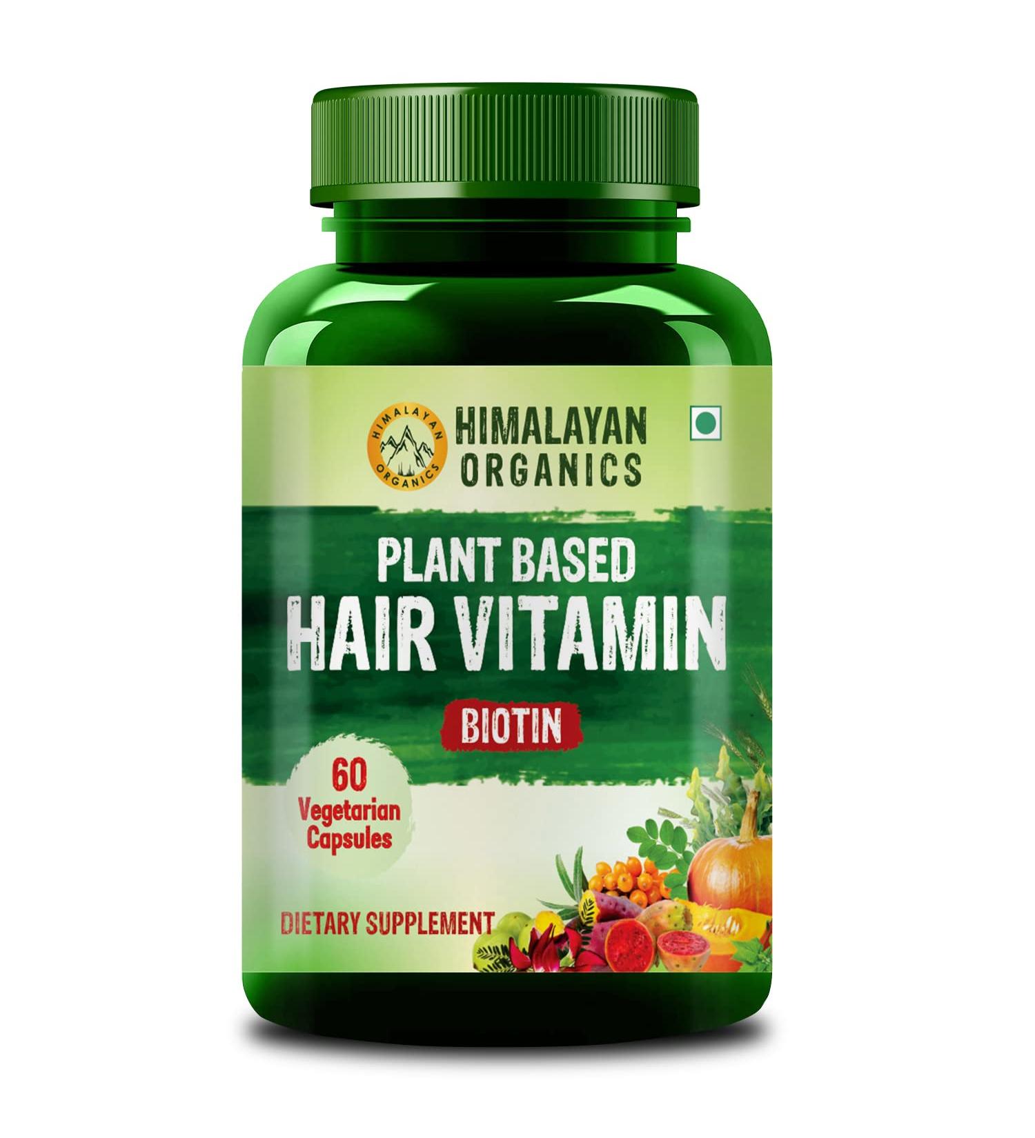 Himalayan Organics Plant Based Hair Vitamin with Biotin DHT Blocker Supplement | Vitamin A C D E B3 B5 B6 B7 B9 B12 Zinc Calcium Iron | - 60 Veg Capsules - Buy Online on GoSupps.com