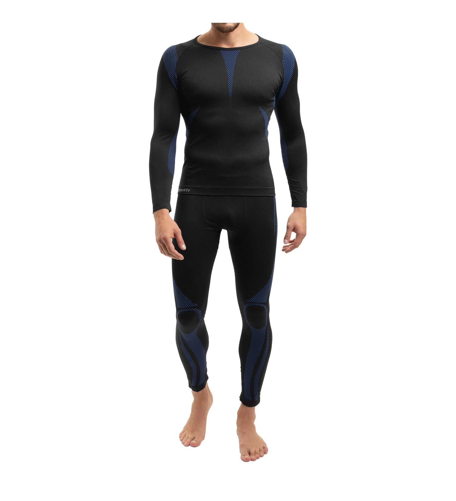 Celodoro Men's Thermal Underwear Set | Seamless Quick-Drying Functional Base Layer - SM Black/Blue - Buy Online on GoSupps.com