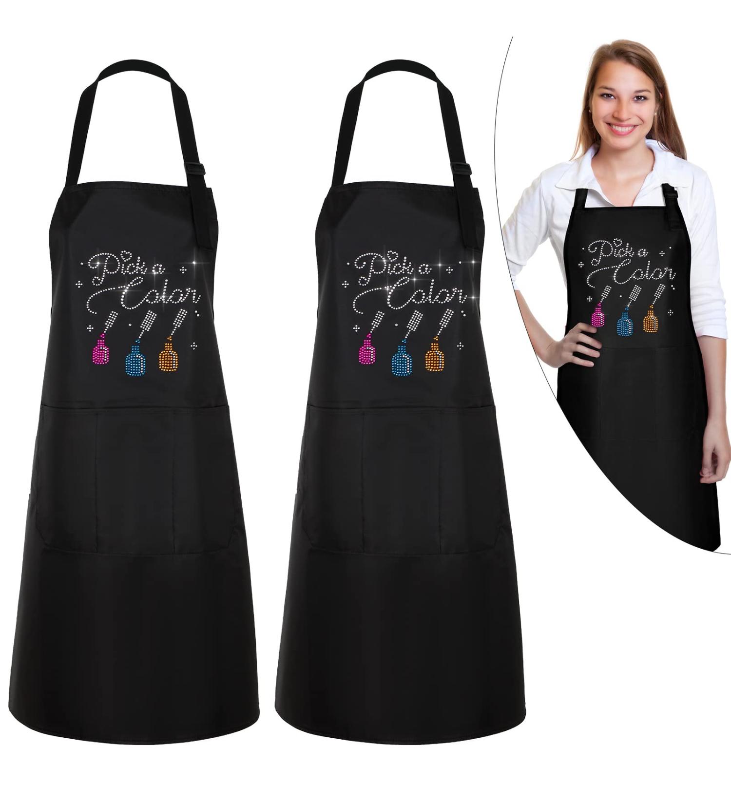 Satinior Waterproof Nail Tech Apron Set - Colorful Rhinestones 3 Pockets 2 Pieces | Ideal for Nail Art & Cosmetics - Buy Online on GoSupps.com