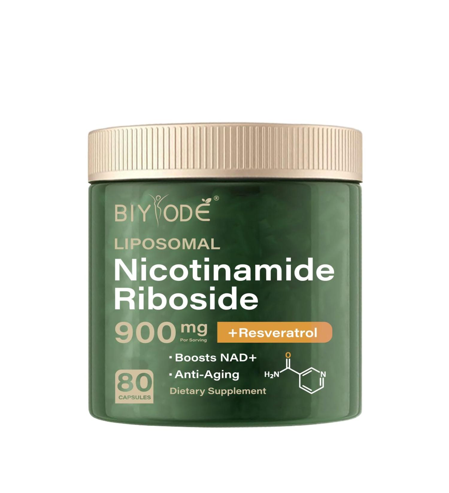 NAD+ Supplement Capsules - Liposomal Nicotinamide Riboside Capsules 900mg with Resveratrol & Quercetin - High Purity NAD Supplement for Anti-Aging Energy Focus - 80 Capsules - Buy Online on GoSupps.com
