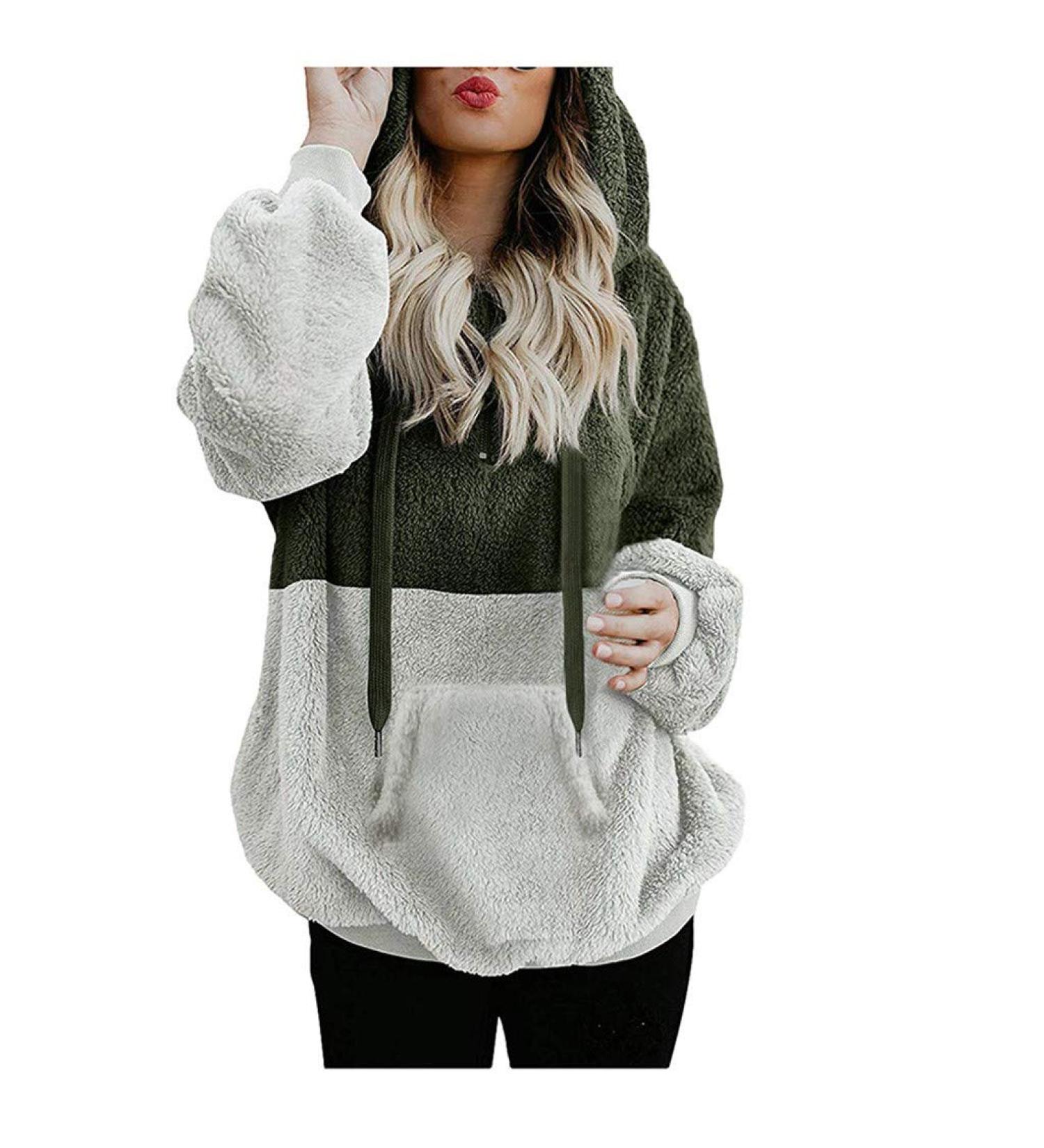 Bigfanshu Womans Fall Clothes Oversized Warm Zipper Hoodies Casual Loose Pullover Hooded Sweatshirt Green - Buy Online on GoSupps.com