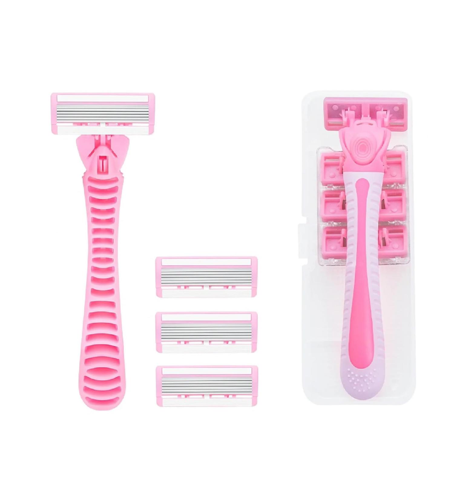 Gaobangm Women's Razor with 3 Replacement Blades - Skin-Friendly for Armpit & Pubic Hair - Pink 5.5 x 15 cm - International Shipping Available - Buy Online on GoSupps.com