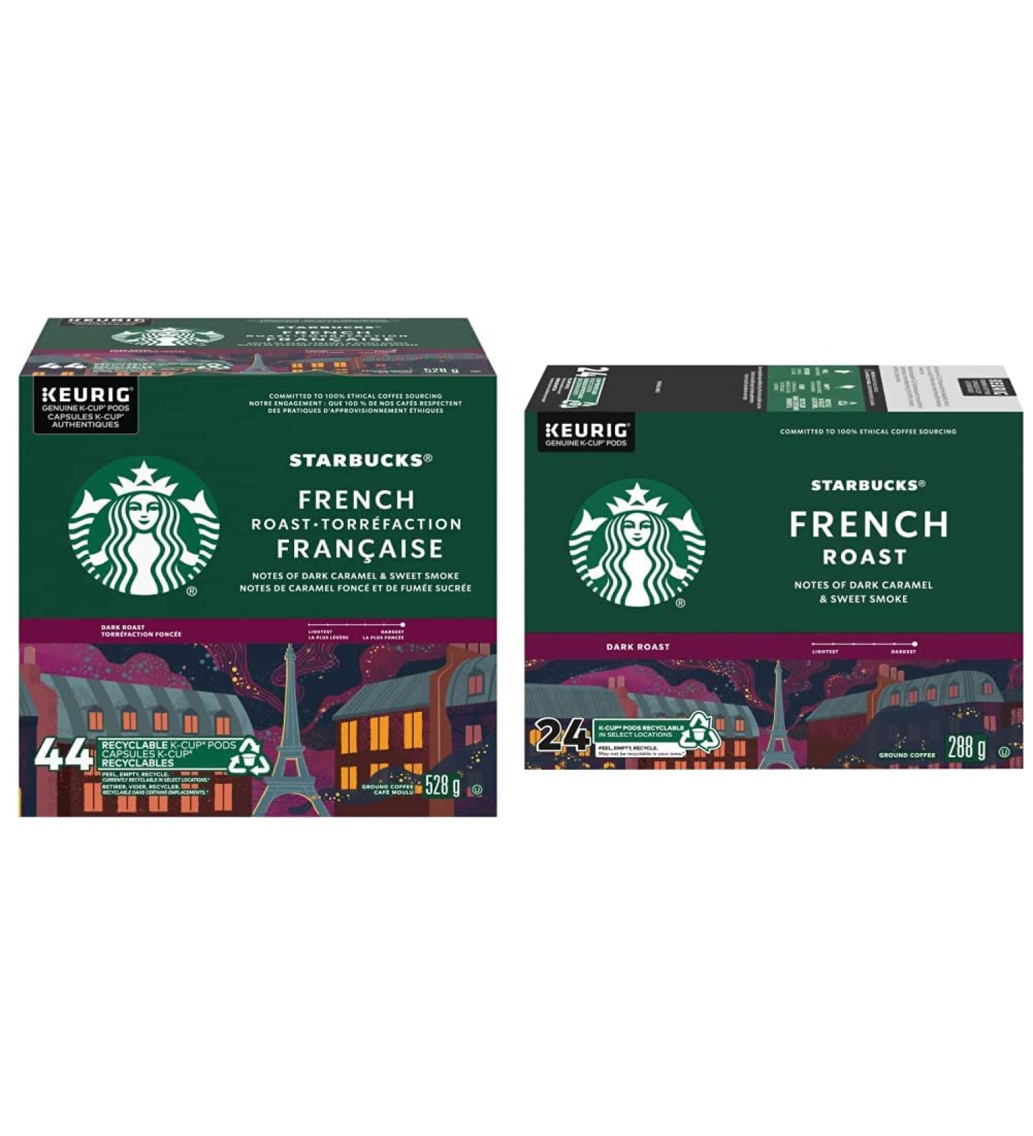 Starbucks French Roast Dark Roast Ground Coffee K-Cup Pods 44 ct Box & French Roast Dark Roast Coffee Single Serve Keurig K-Cup Pods 24 Capsules - Buy Online on GoSupps.com