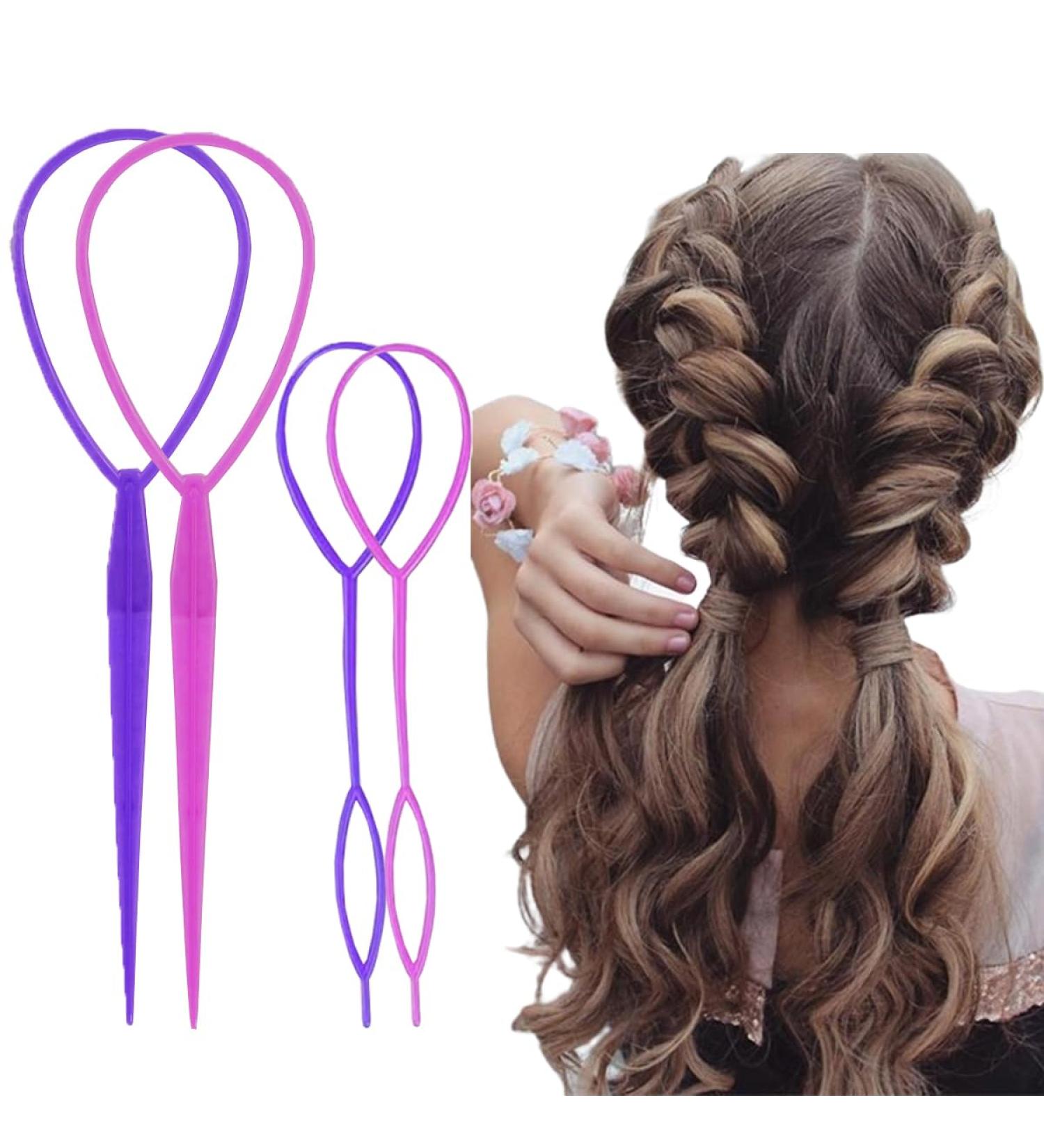 Vrose Flosi Topsy Tail Hair Tool Hair Pull Through Tool Hair Loop Styling Tool - Ponytail Maker French Braid Loop For Hair Styling Gifts For Women - Braiding Hair Supplies (pink+purple) - Buy Online on GoSupps.com