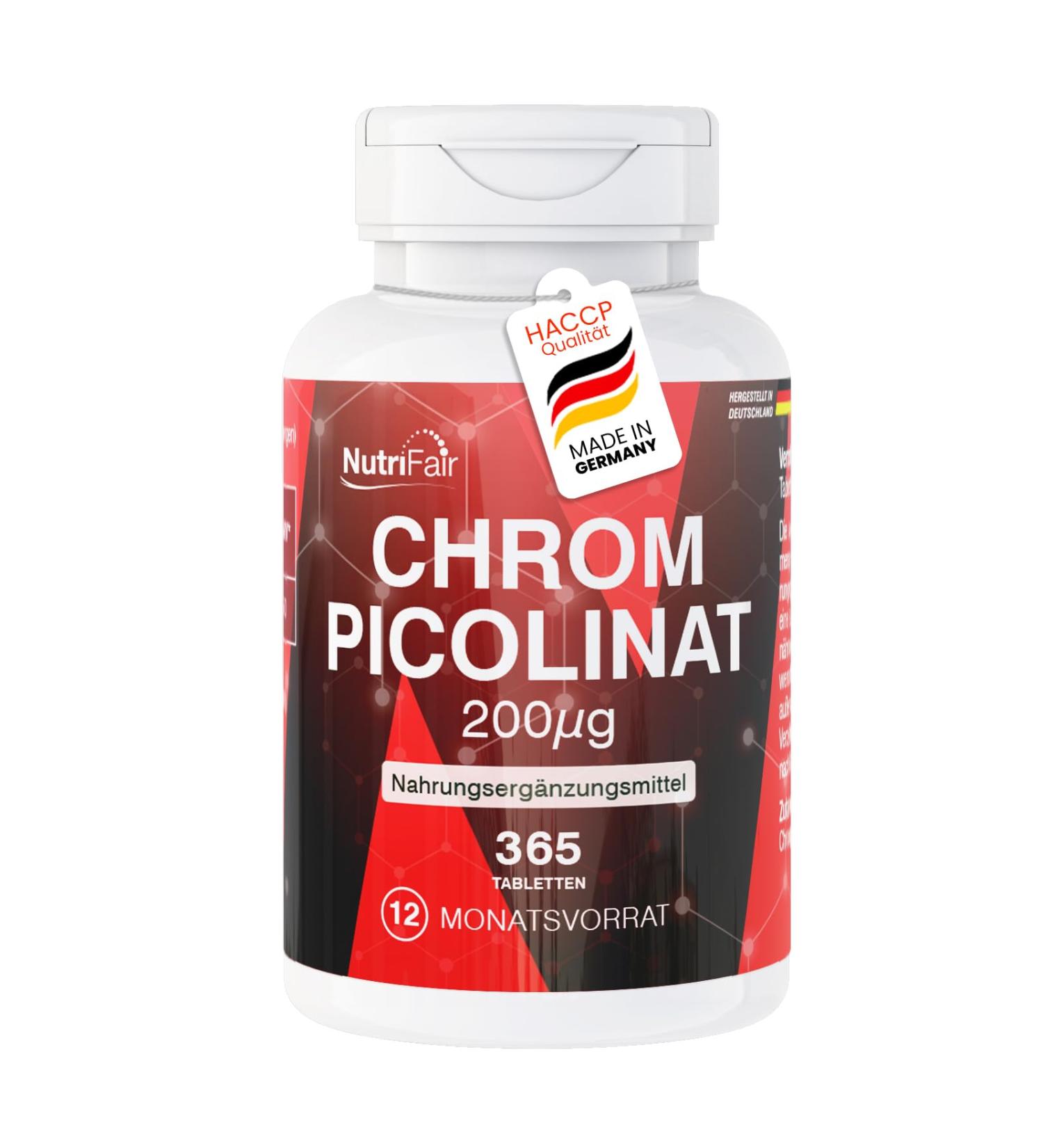 Picolinate de chrome 200 g - 365 comprim s - *taux de glyc mie normal - hautement dos - 100% v g talien Fabrication et contr le en laboratoire allemands - NutriFair | Premium & Fair - Buy Online on GoSupps.com