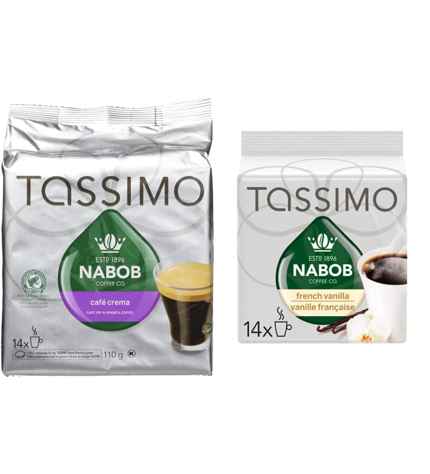 Tassimo Nabob Caf Crema Coffee Single Serve T-Discs 110g & Nabob French Vanilla Coffee Single Serve T-Discs 108g - Buy Online on GoSupps.com