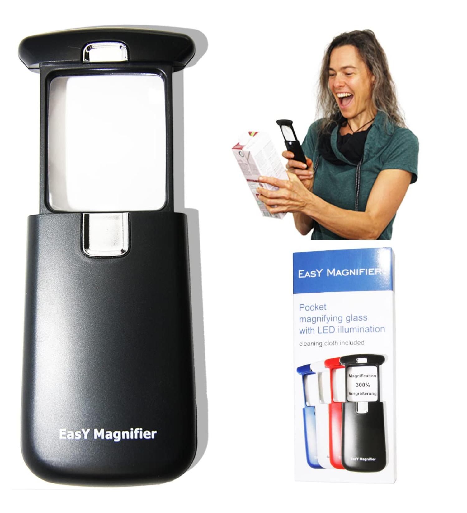 EasY Magnifier 3X Pocket Magnifying Glass with LED Light - Perfect for Reading Fine Print, Seniors, and Close Work - Buy Online on GoSupps.com