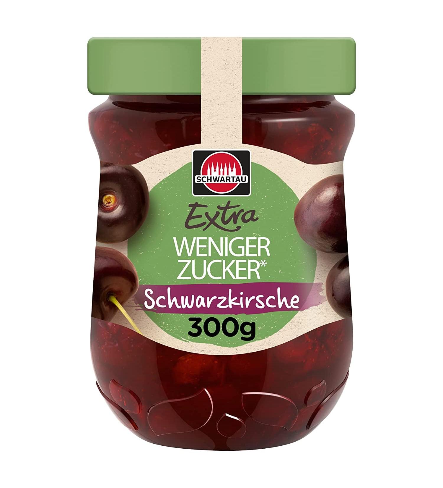 Buy Schwartau Extra Less Sugar Black Cherry Fruit Spread 300g - Reduced Sugar Jam for Healthy Snacking | International Shipping Available - Buy Online on GoSupps.com