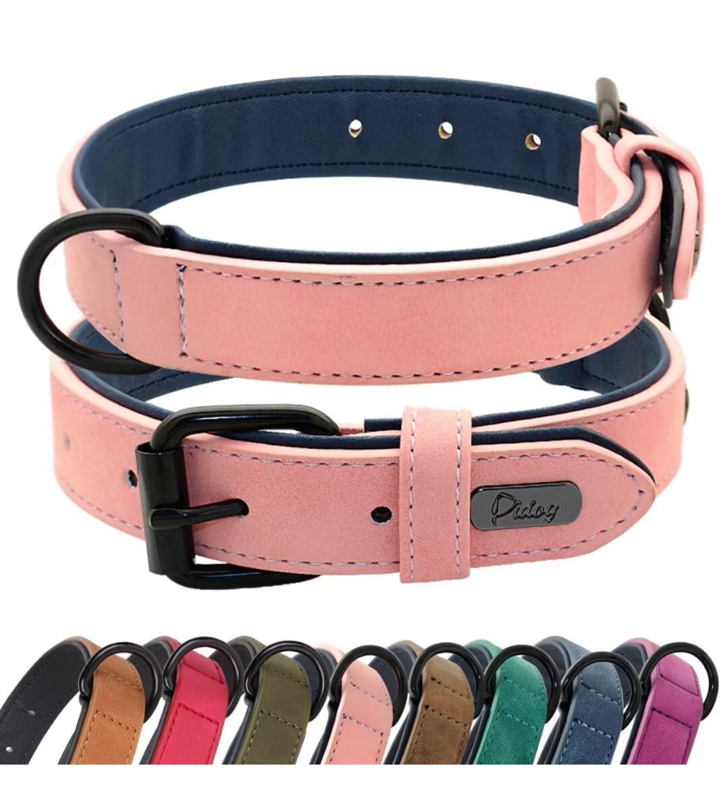 Didog Soft Padded Leather Dog Collar - Adjustable Durable Pink for All Sizes (XL: 40-50 cm) - Buy Online on GoSupps.com