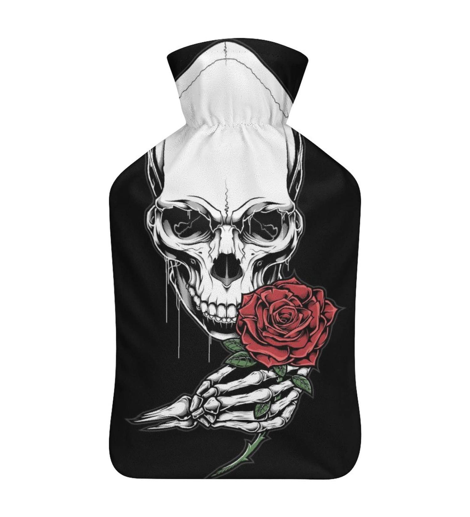 Skull Rose Hot Water Bottle with Plush Cover - Hand Warmer for Adults & Children | 26.5x15.3cm - International Shipping Available - Buy Online on GoSupps.com