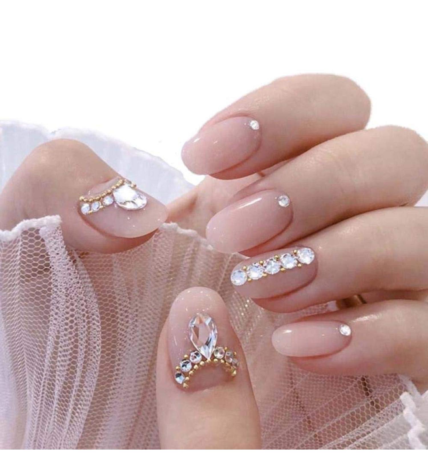 HUIL 24Pcs Diamond False Nails - Long Pink Micro Clear Press On Nail Art Summer Style | Buy Internationally - Buy Online on GoSupps.com