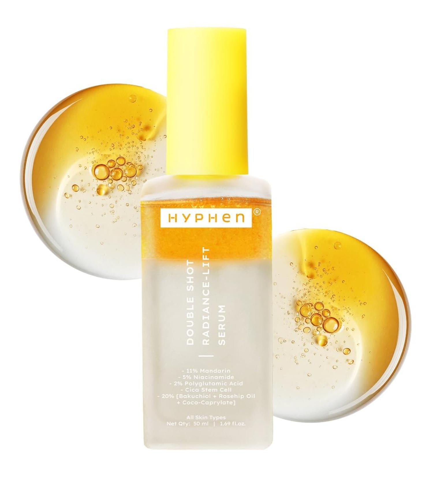 Hyphen 18% Brightening + 20% Collagen Face Serum | Double Shot Serum with 11% Mandarin 5% Niacinamide 2% PGA & Bakuchiol | Winter Skincare | Brightening Hydrating & Collagen Boost for Dry Skin - 50ml - Buy Online on GoSupps.com