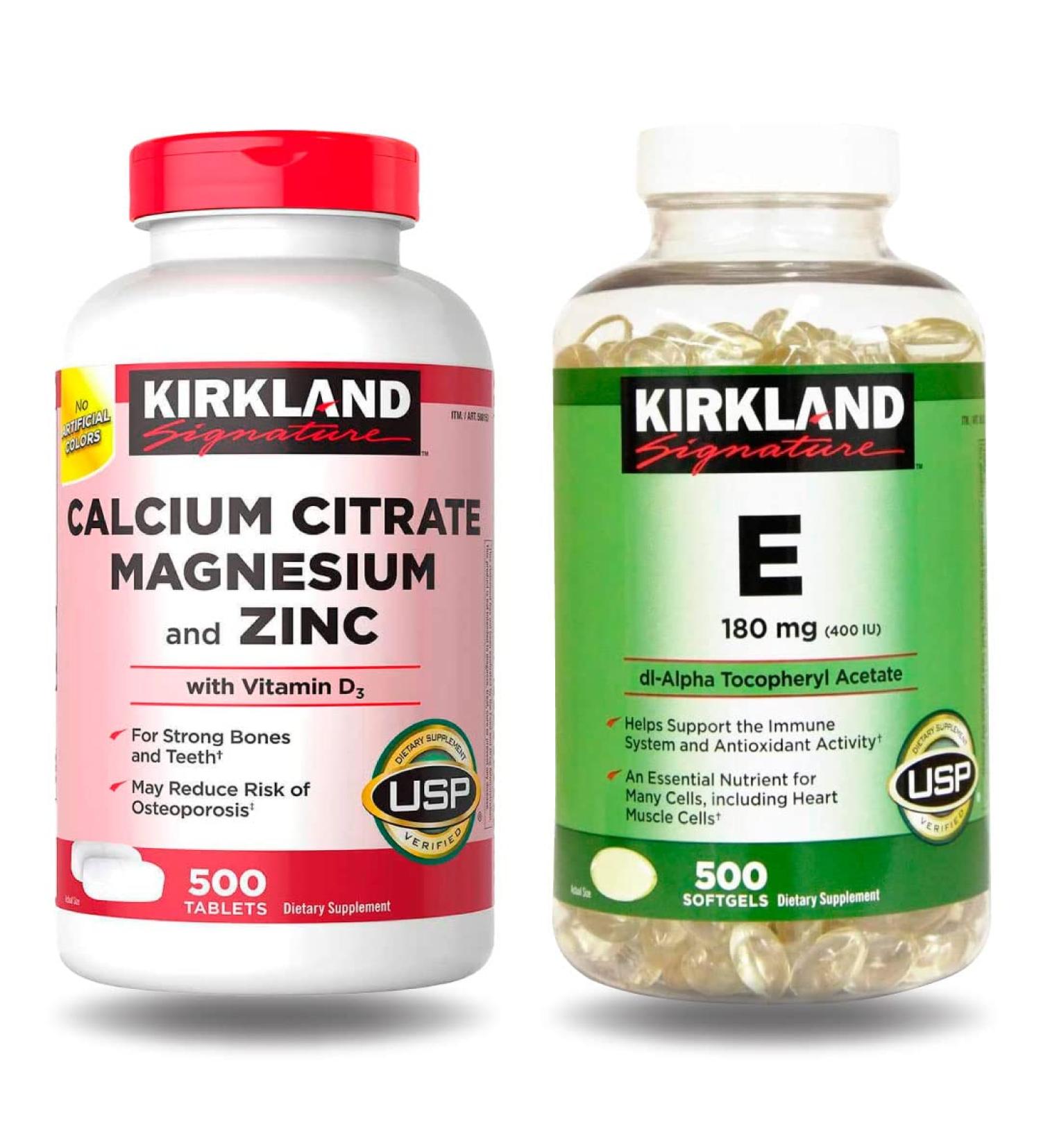 Kirkland Signature Calcium Citrate Magnesium Zinc + Vitamin E Bundle - 2 Units - Buy Online on GoSupps.com